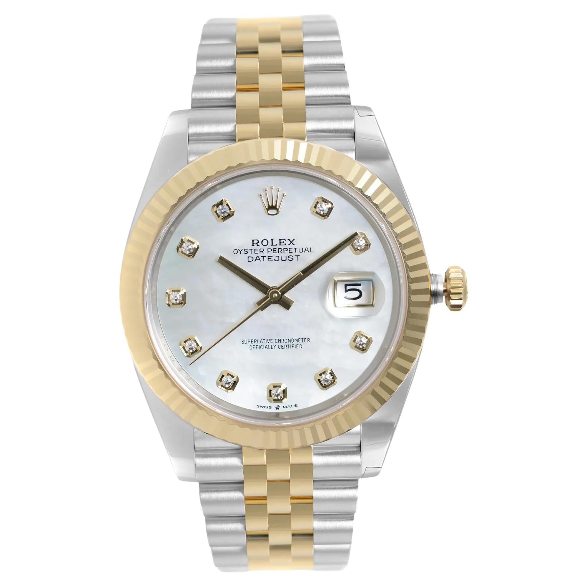 Rolex Datejust 41mm 18k gold Steel MOP Diamond Dial Jubilee Mens Watch 126333
