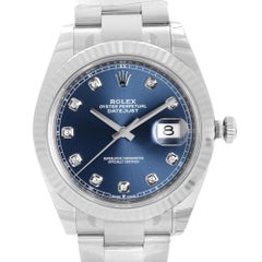 Rolex Datejust 18k White Gold Blue Diamond Dial Automatic Mens Watch 126334