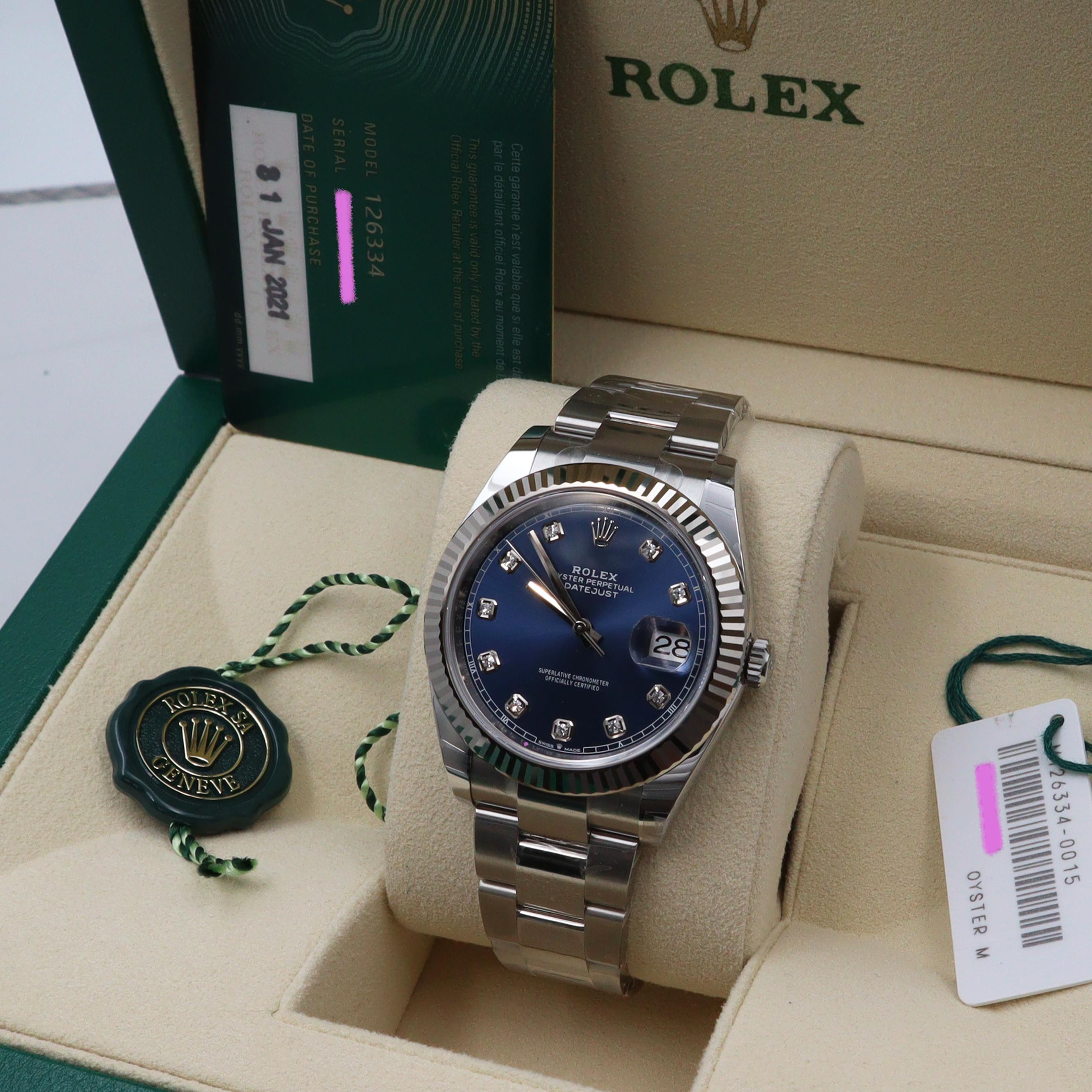 Rolex Datejust 18k White Gold Blue Diamond Dial Automatic Mens Watch 126334 1