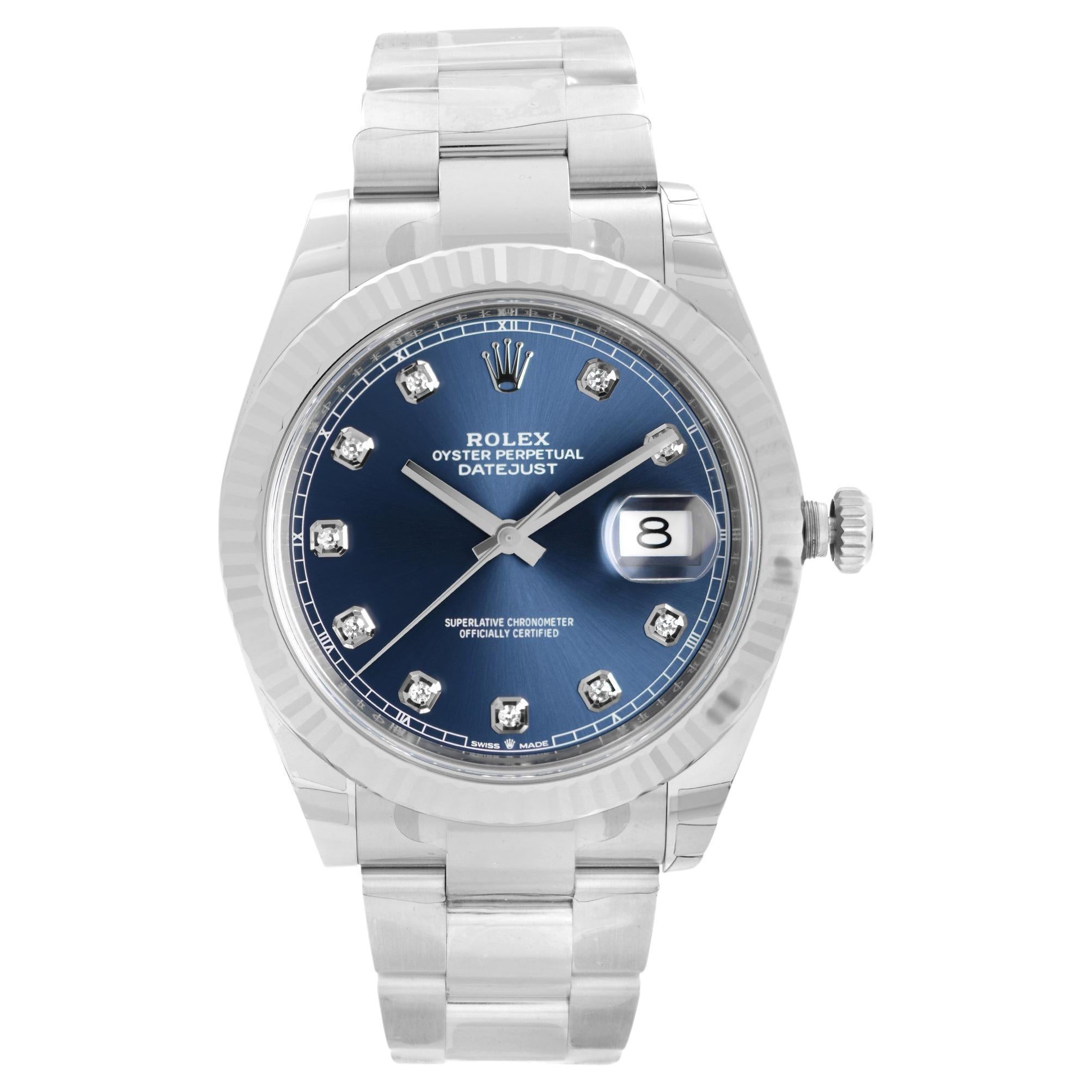 Rolex Datejust 18k White Gold Blue Diamond Dial Automatic Mens Watch 126334