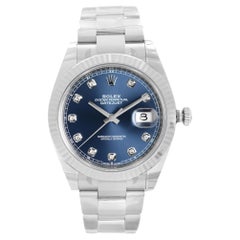 Rolex Montre Datejust automatique en or blanc 18 carats avec cadran bleu et diamants, pour hommes 126334