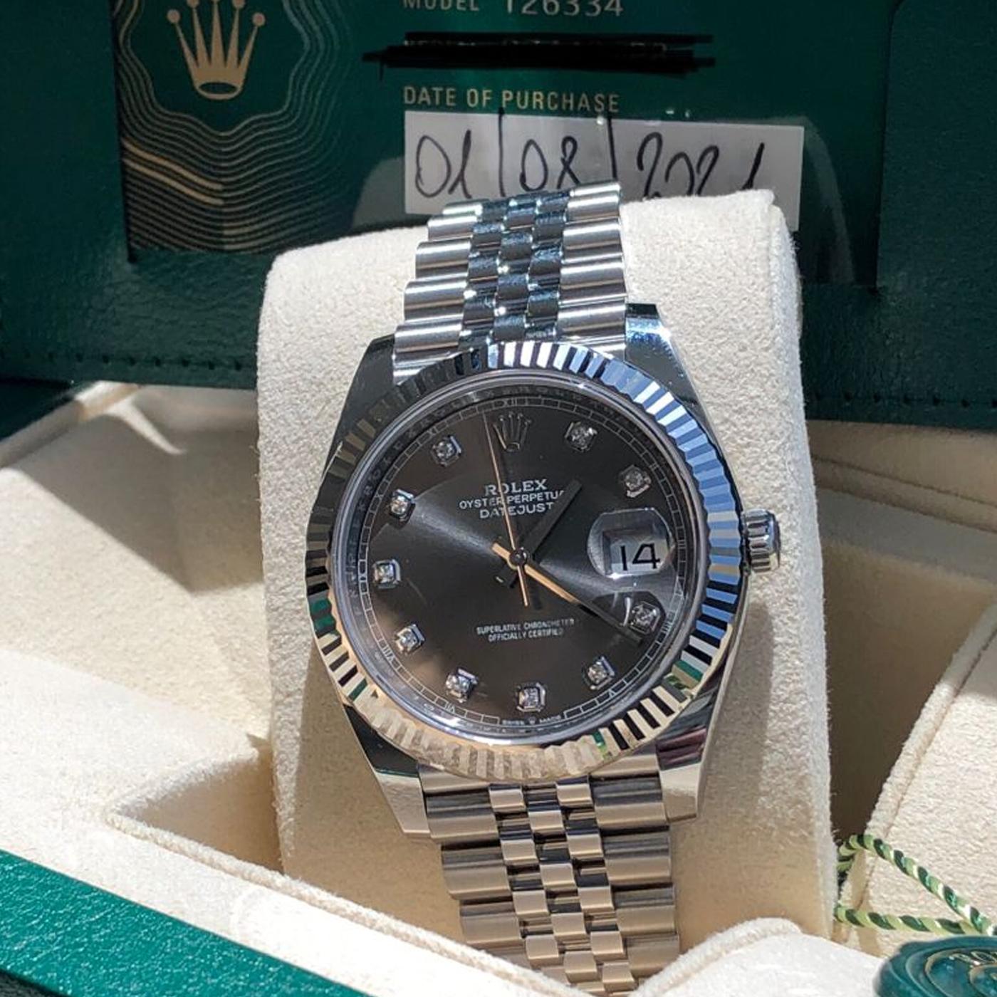 Rolex Datejust 18K Weißgold dunkel Rhodium Diamant-Zifferblatt Jubilee 126334 4