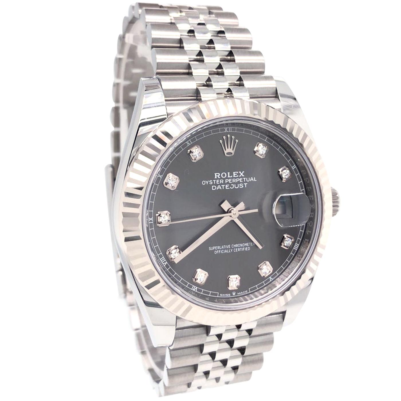 Rolex Datejust 18K Weißgold dunkel Rhodium Diamant-Zifferblatt Jubilee 126334 (Modernistisch)