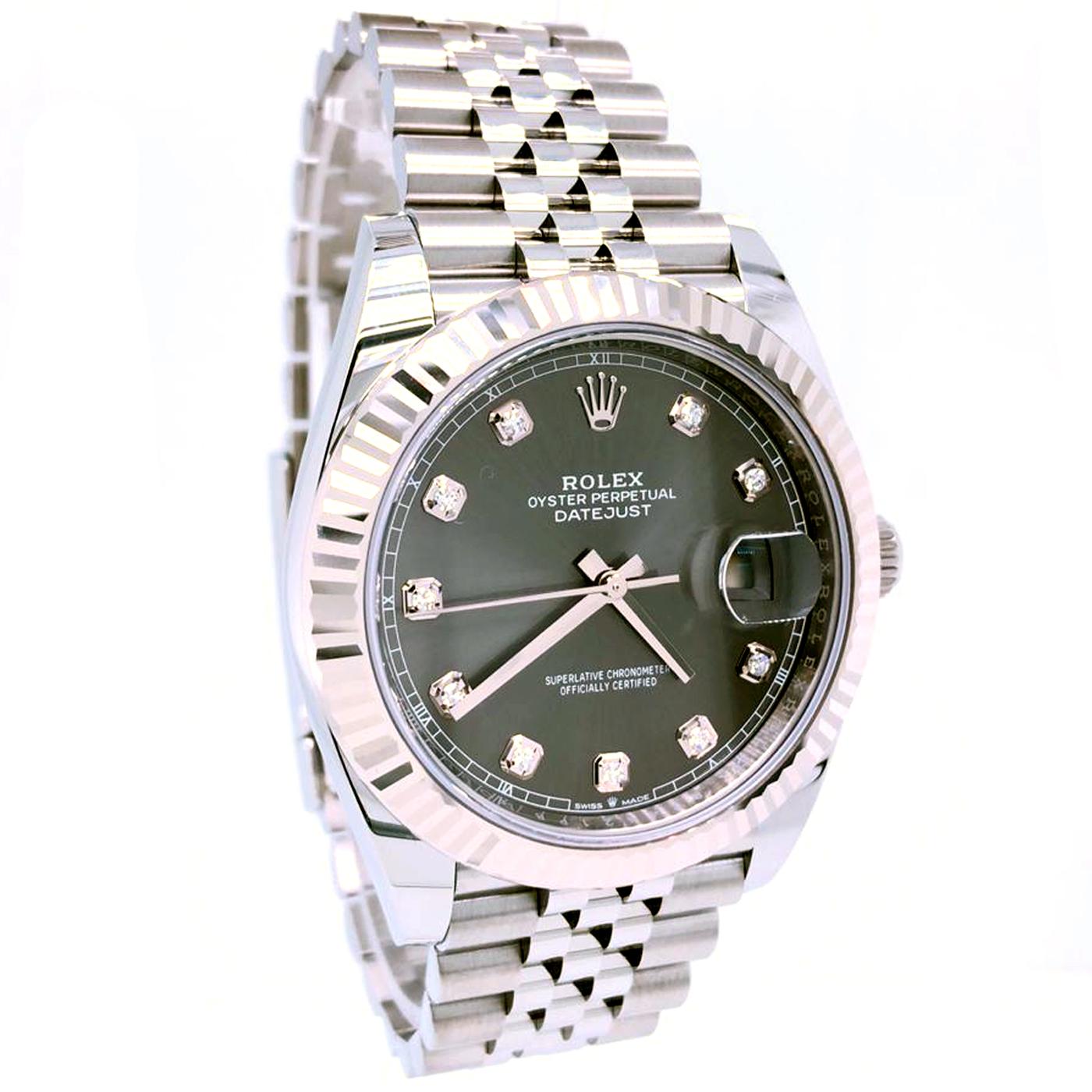 Rolex Datejust 18K Weißgold dunkel Rhodium Diamant-Zifferblatt Jubilee 126334 (Rundschliff)