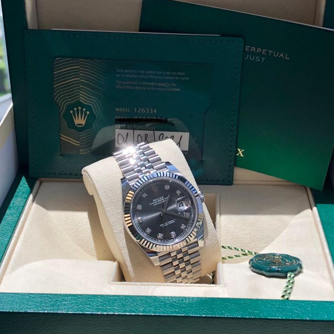 Rolex Datejust 18K Weißgold dunkel Rhodium Diamant-Zifferblatt Jubilee 126334 3