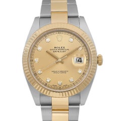 Rolex Datejust 41mm 18K Yellow Gold Champagne Diamond Dial Mens Watch 126333