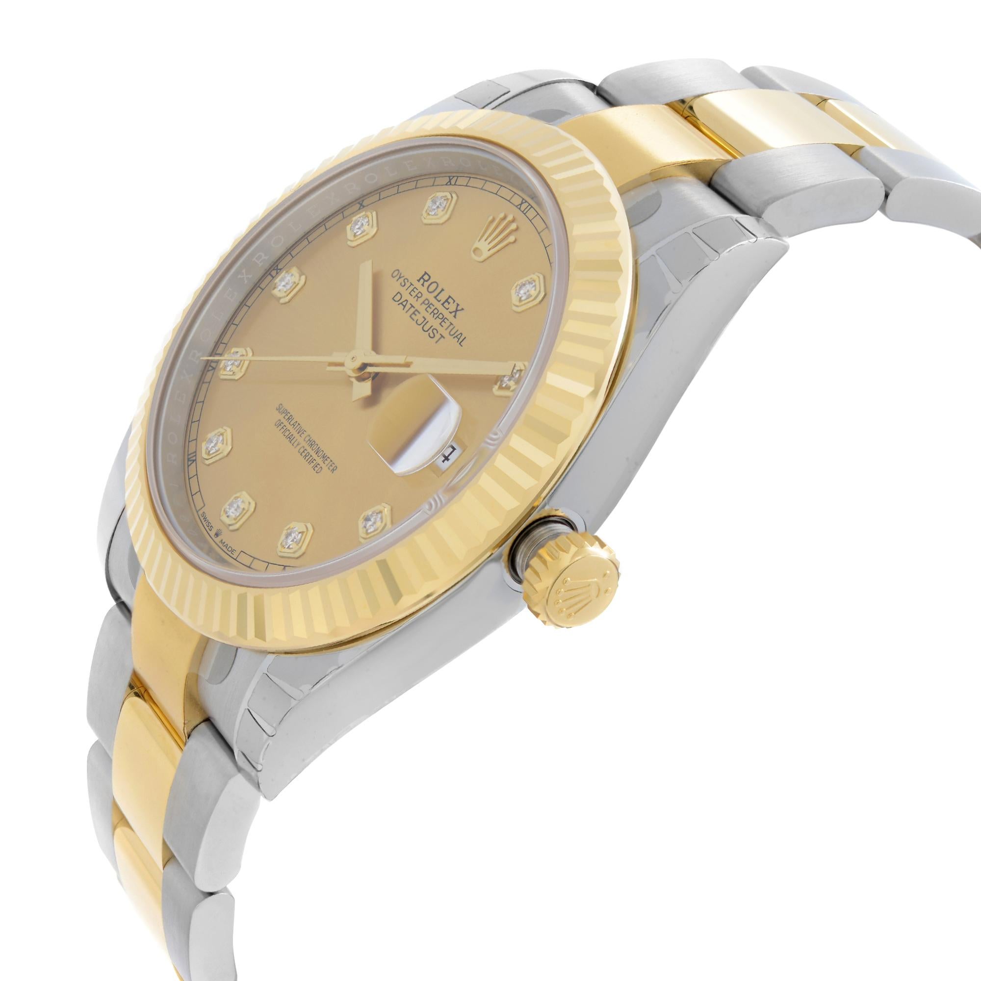 Rolex Datejust 18K Yellow Gold Champagne Diamond Dial Mens Watch 126333 In New Condition In New York, NY