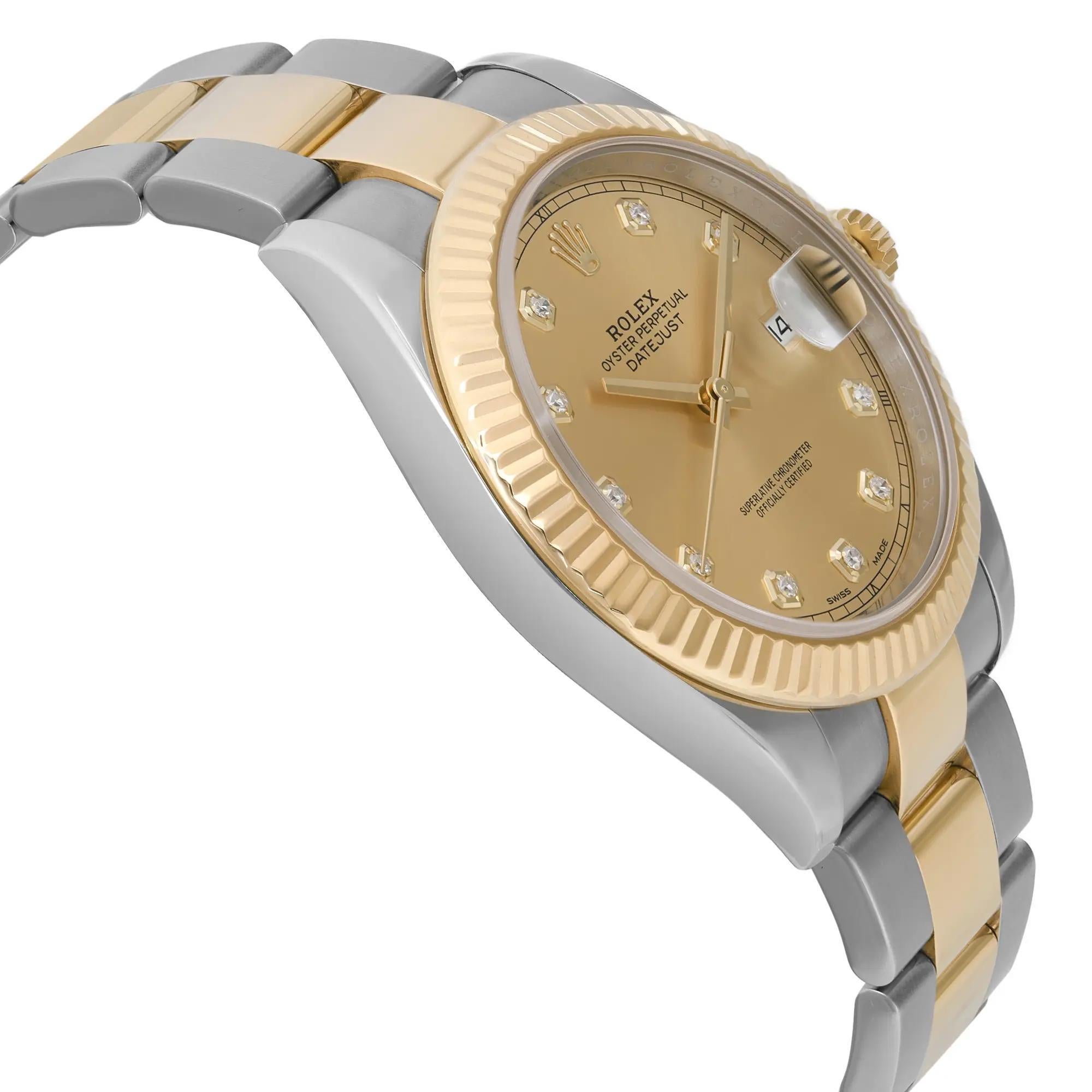 Men's Rolex Datejust 41mm 18K Yellow Gold Champagne Diamond Dial Mens Watch 126333 For Sale