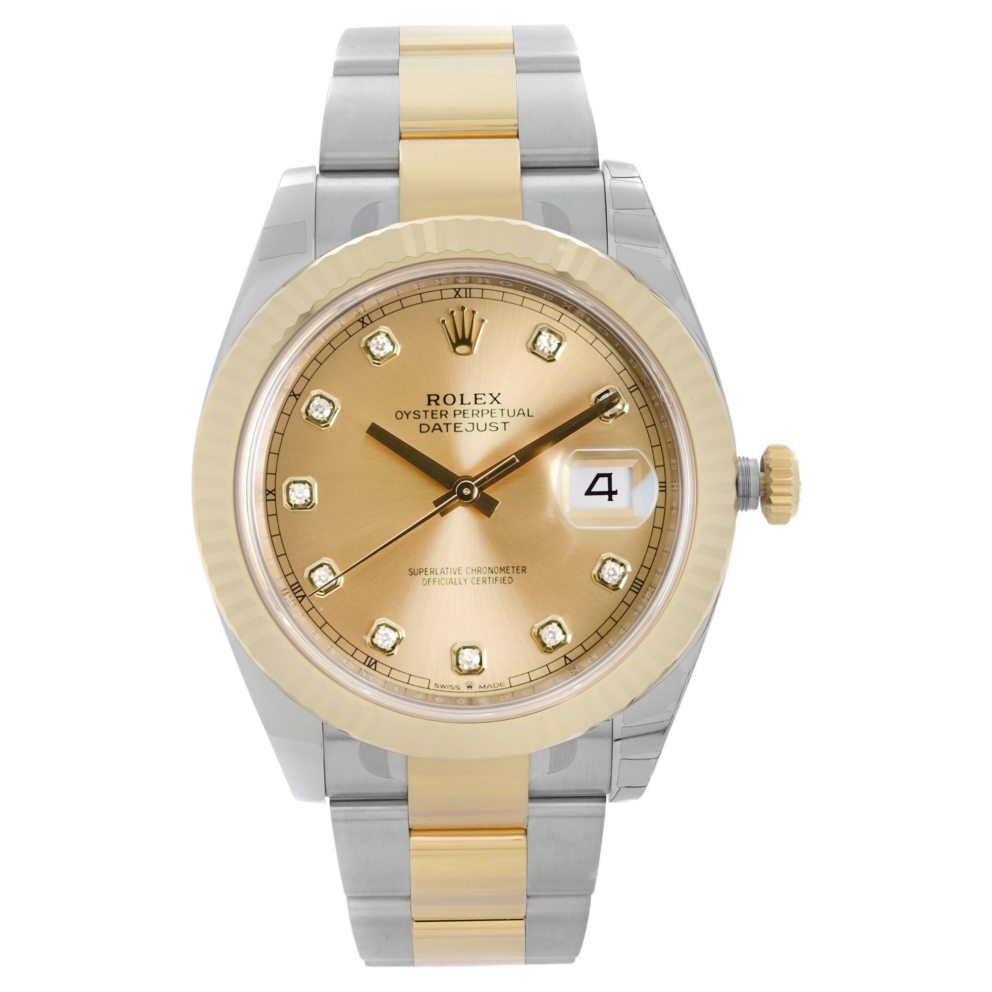 Rolex Datejust 18K Yellow Gold Champagne Diamond Dial Mens Watch 126333