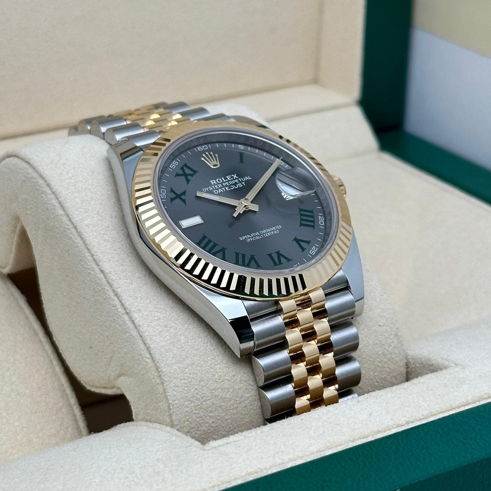 NEW Rolex Datejust 41mm 18k Yellow Gold Steel Slate Wimbledon Dial Watch 126333 For Sale 4