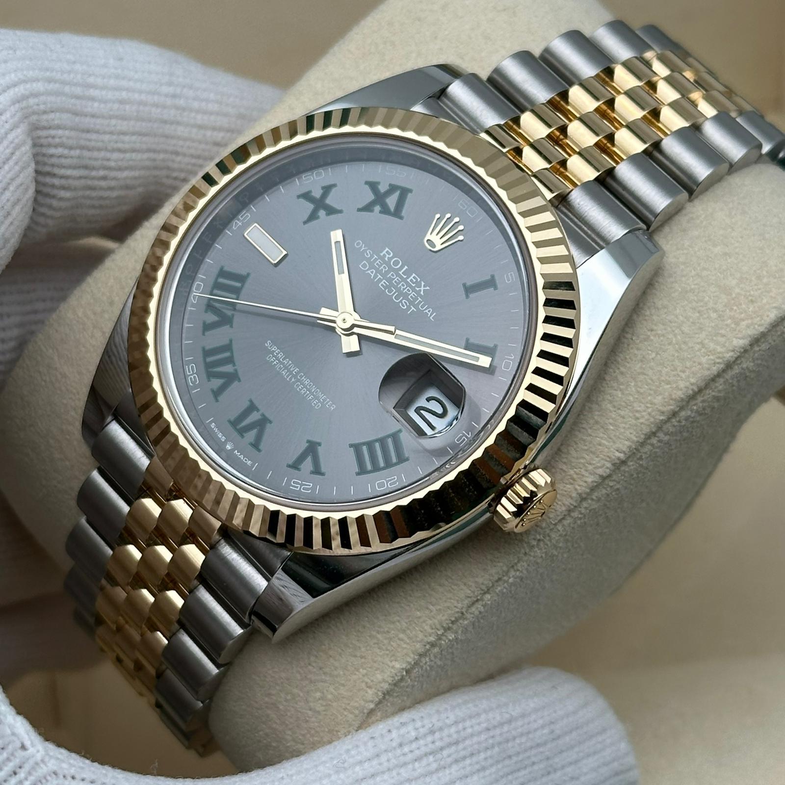 NEW Rolex Datejust 41mm 18k Yellow Gold Steel Slate Wimbledon Dial Watch 126333 For Sale 8
