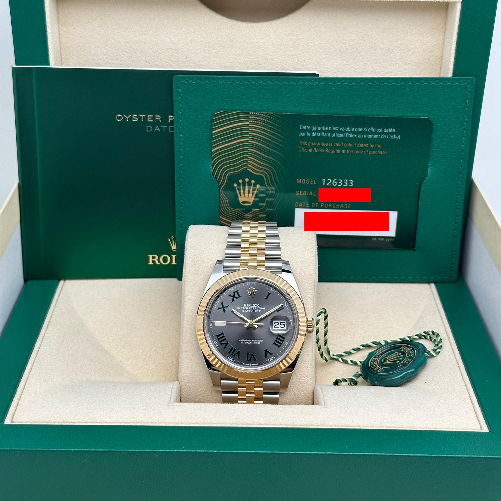NEW Rolex Datejust 41mm 18k Yellow Gold Steel Slate Wimbledon Dial Watch 126333 For Sale 9