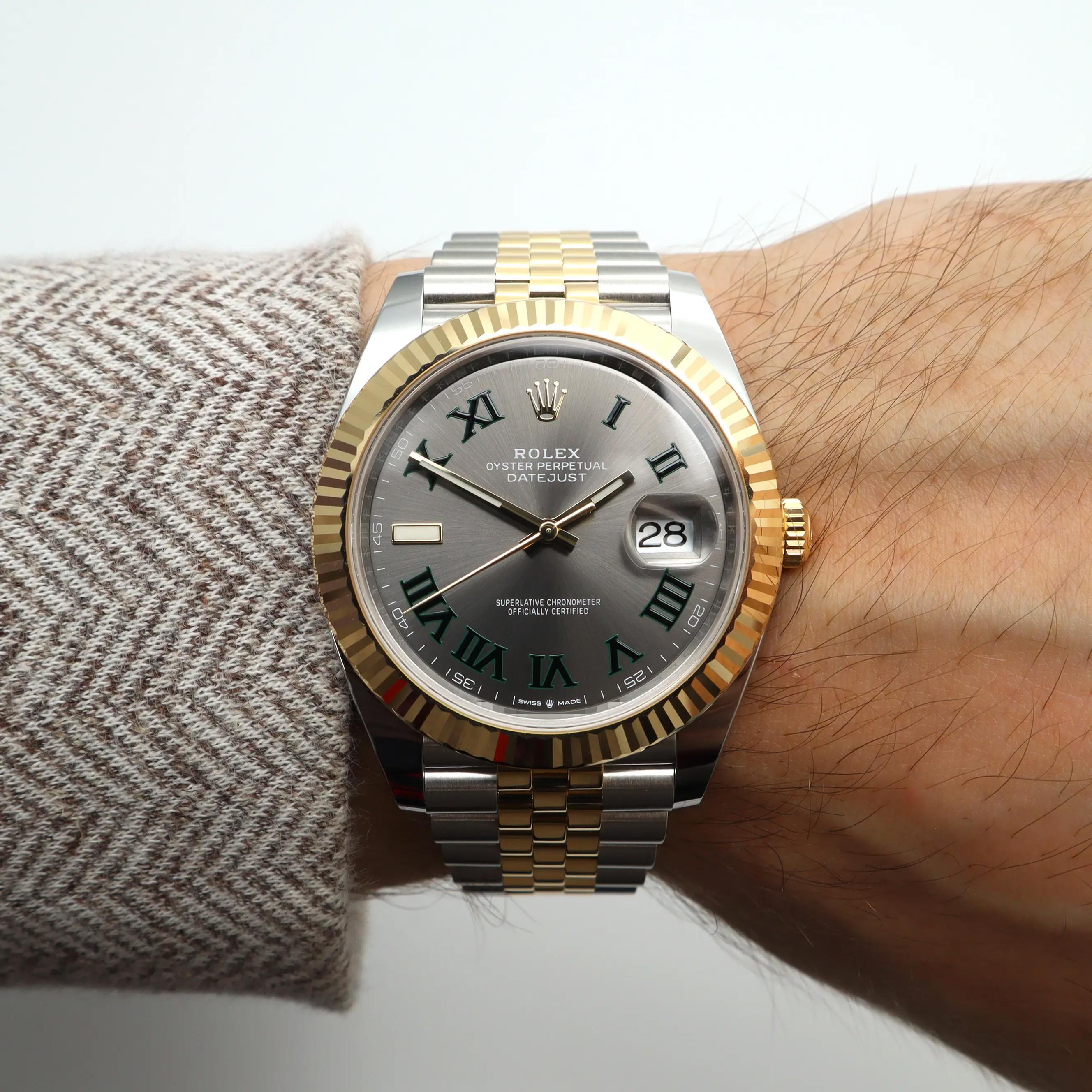 NEW Rolex Datejust 41mm 18k Yellow Gold Steel Slate Wimbledon Dial Watch 126333 For Sale 2