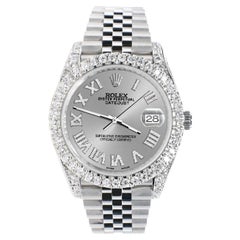 Rolex Datejust 5.9ct Bezel/Lugs/Sides/Silver Roman Dial Watch Box Papers