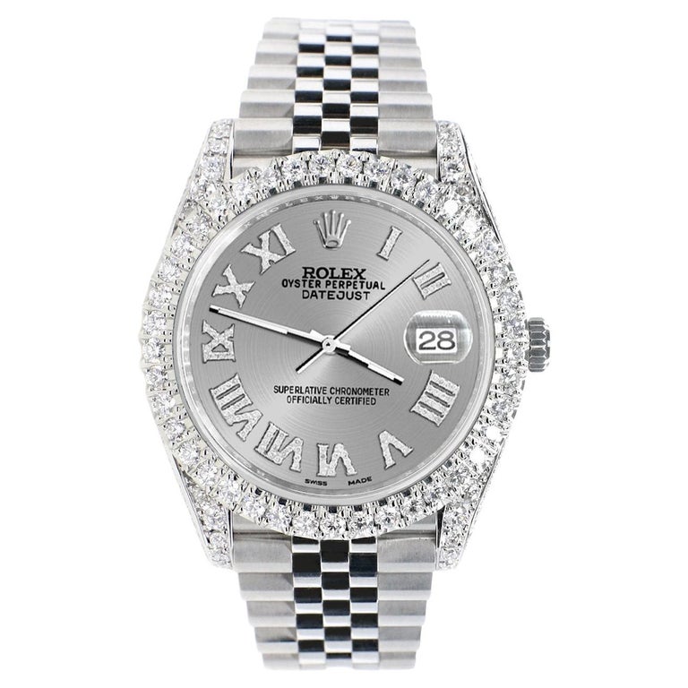 Rolex Datejust 41mm 5.9CT Bezel/Lugs/Sides/Silver Roman Dial Watch Box