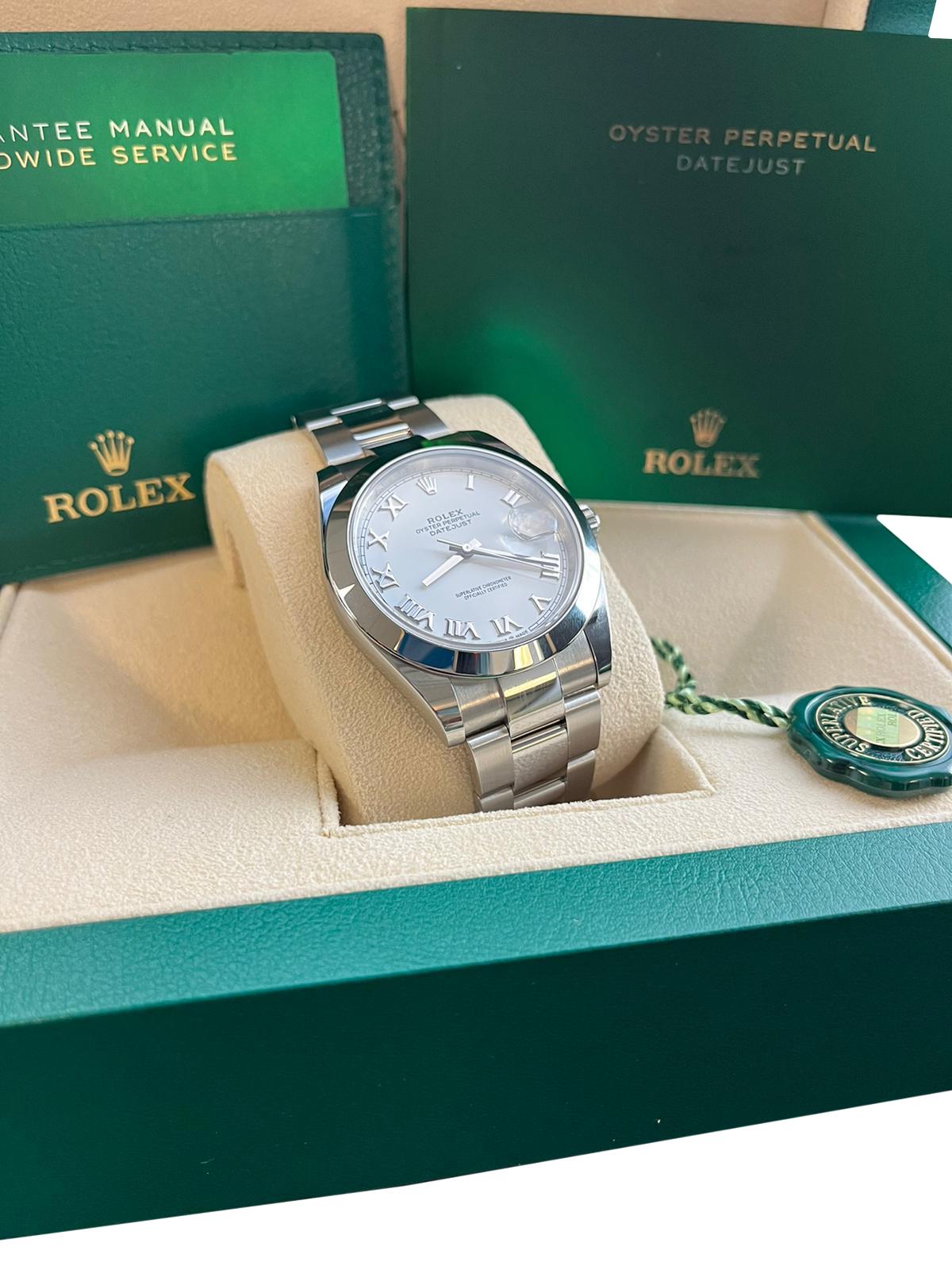 Rolex Datejust 41mm Automatic Smooth White Roman Dial Oystersteel Watch ...