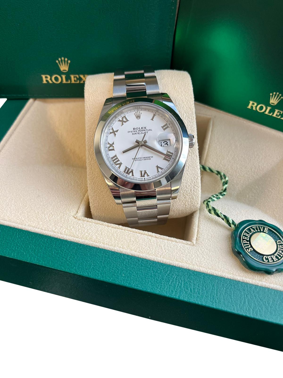 Rolex Datejust 41mm Automatic Smooth White Roman Dial Oystersteel Watch ...