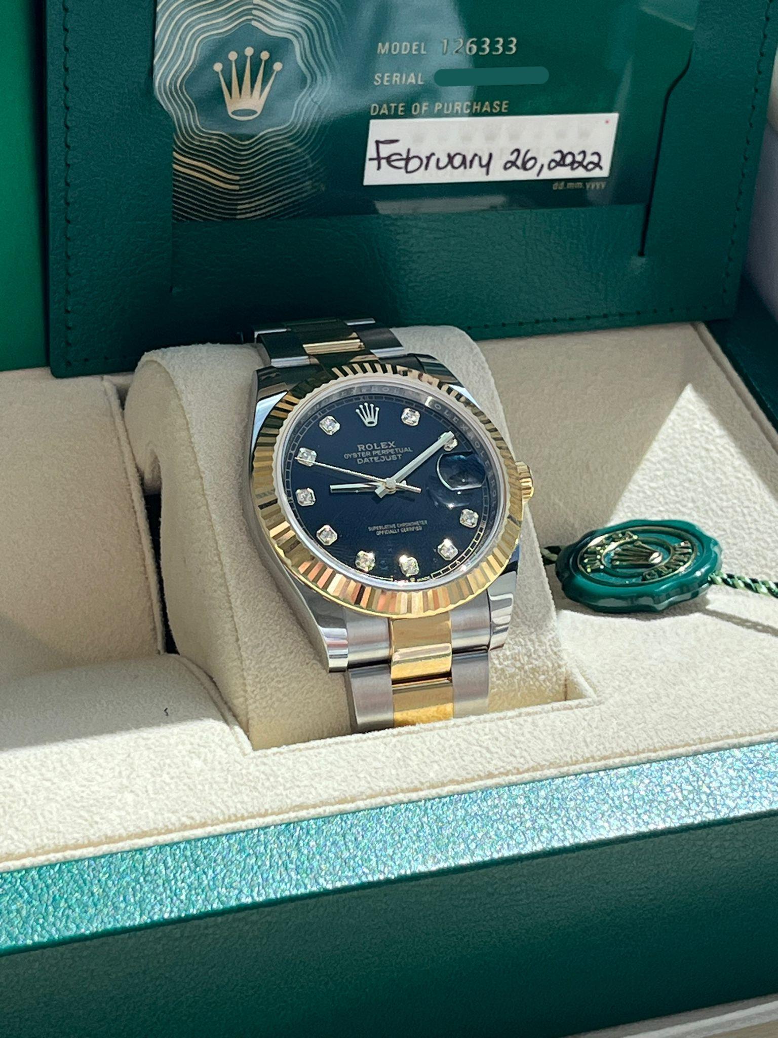 Rolex Datejust 41mm Black Diamond Oyster Orologio da uomo in acciaio e oro giallo 126333 in vendita 4