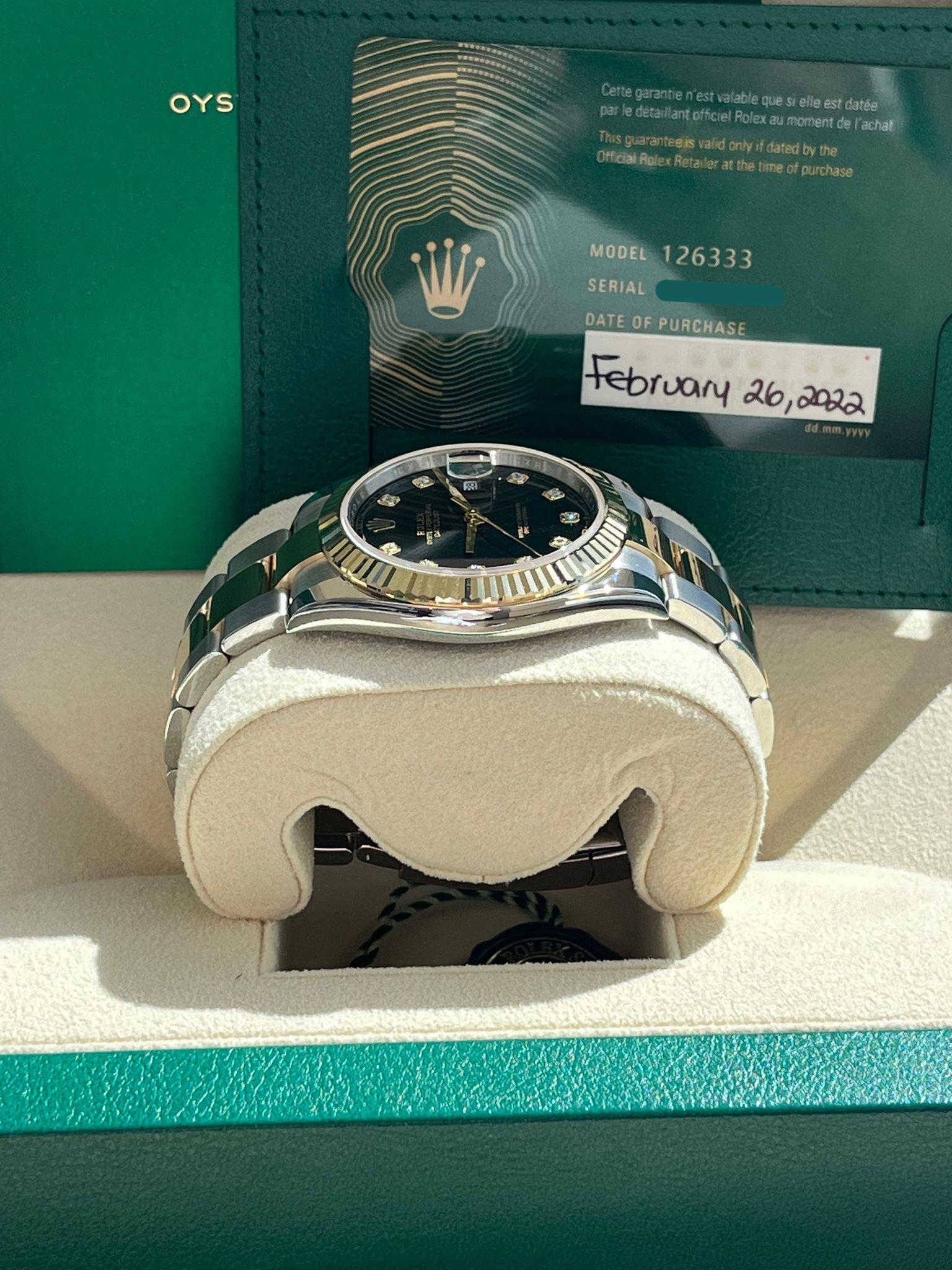 Rolex Datejust 41mm Black Diamond Oyster Orologio da uomo in acciaio e oro giallo 126333 in vendita 7