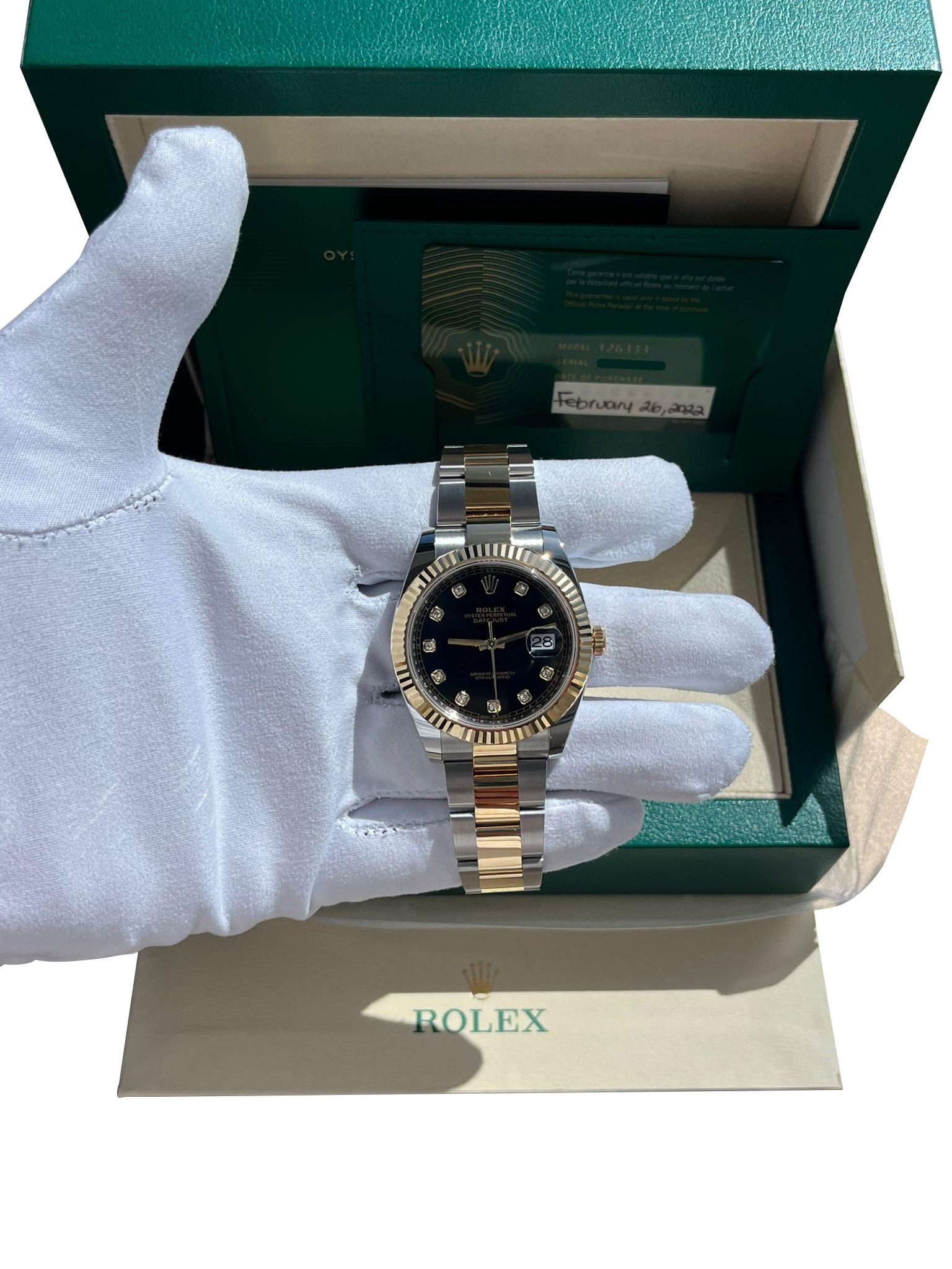 Rolex Datejust 41mm Black Diamond Oyster Orologio da uomo in acciaio e oro giallo 126333 in vendita 12