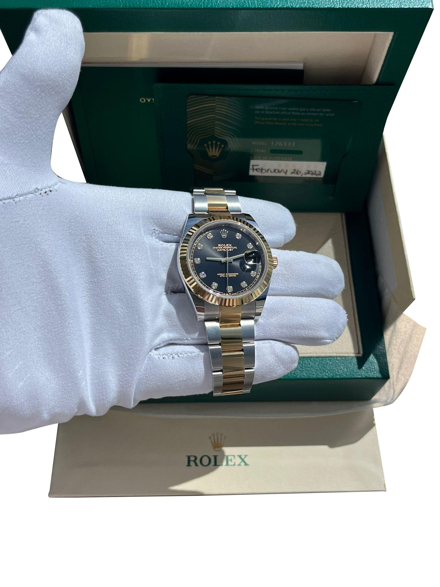 Rolex Datejust 41mm Black Diamond Oyster Orologio da uomo in acciaio e oro giallo 126333 in vendita 13