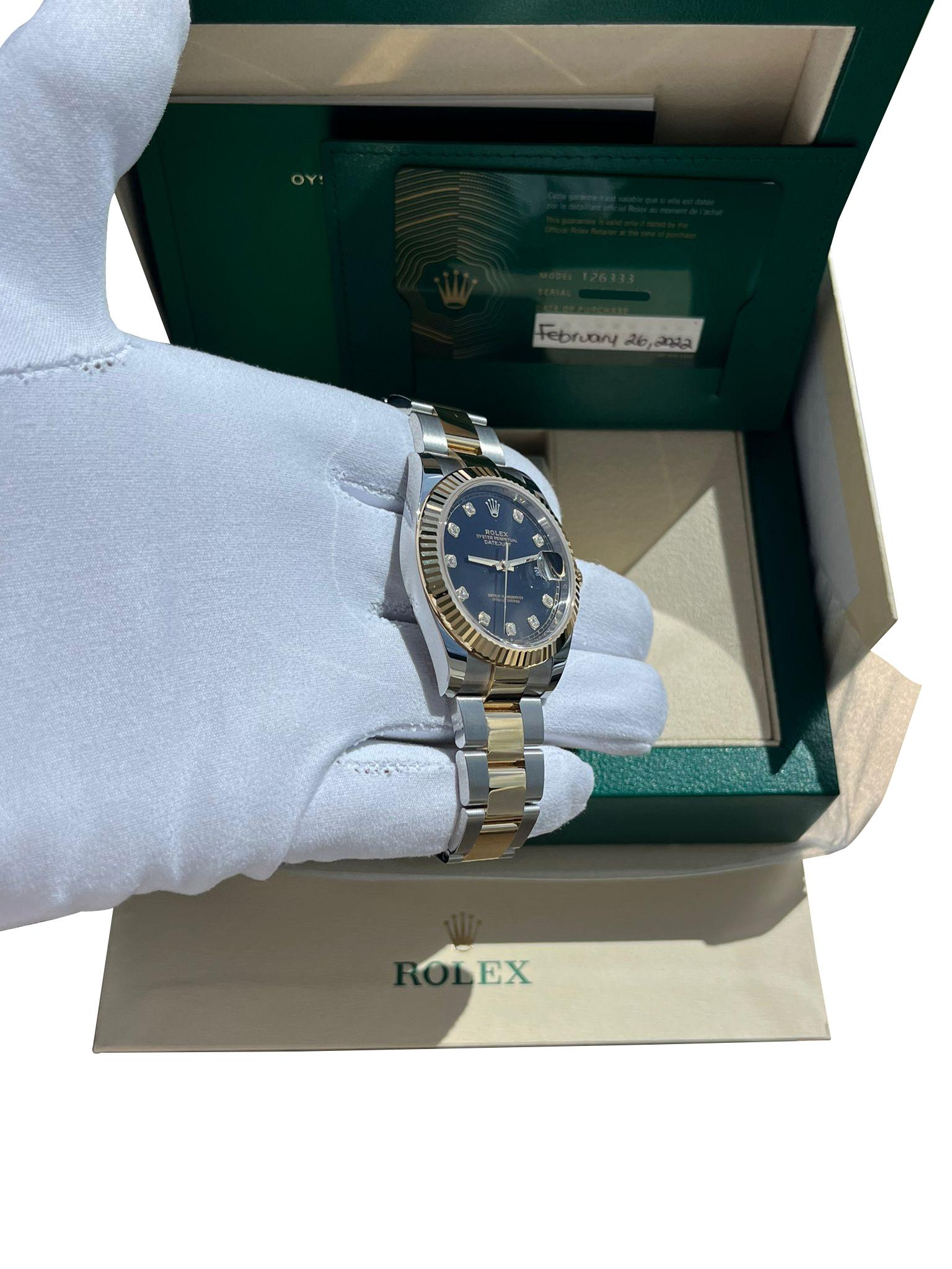 Rolex Datejust 41mm Black Diamond Oyster Orologio da uomo in acciaio e oro giallo 126333 in vendita 14