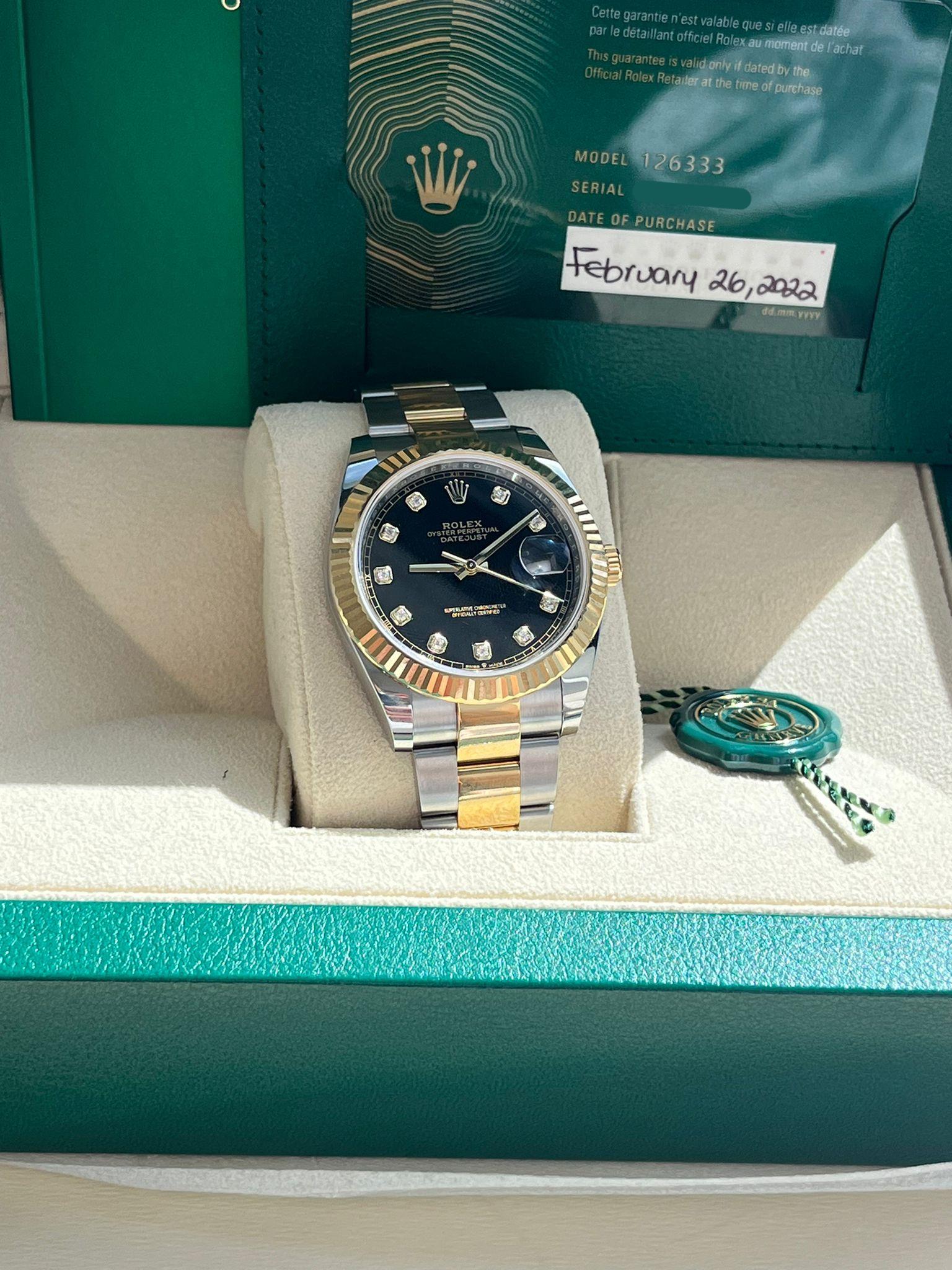 da uomo o donna Rolex Datejust 41mm Black Diamond Oyster Orologio da uomo in acciaio e oro giallo 126333 in vendita
