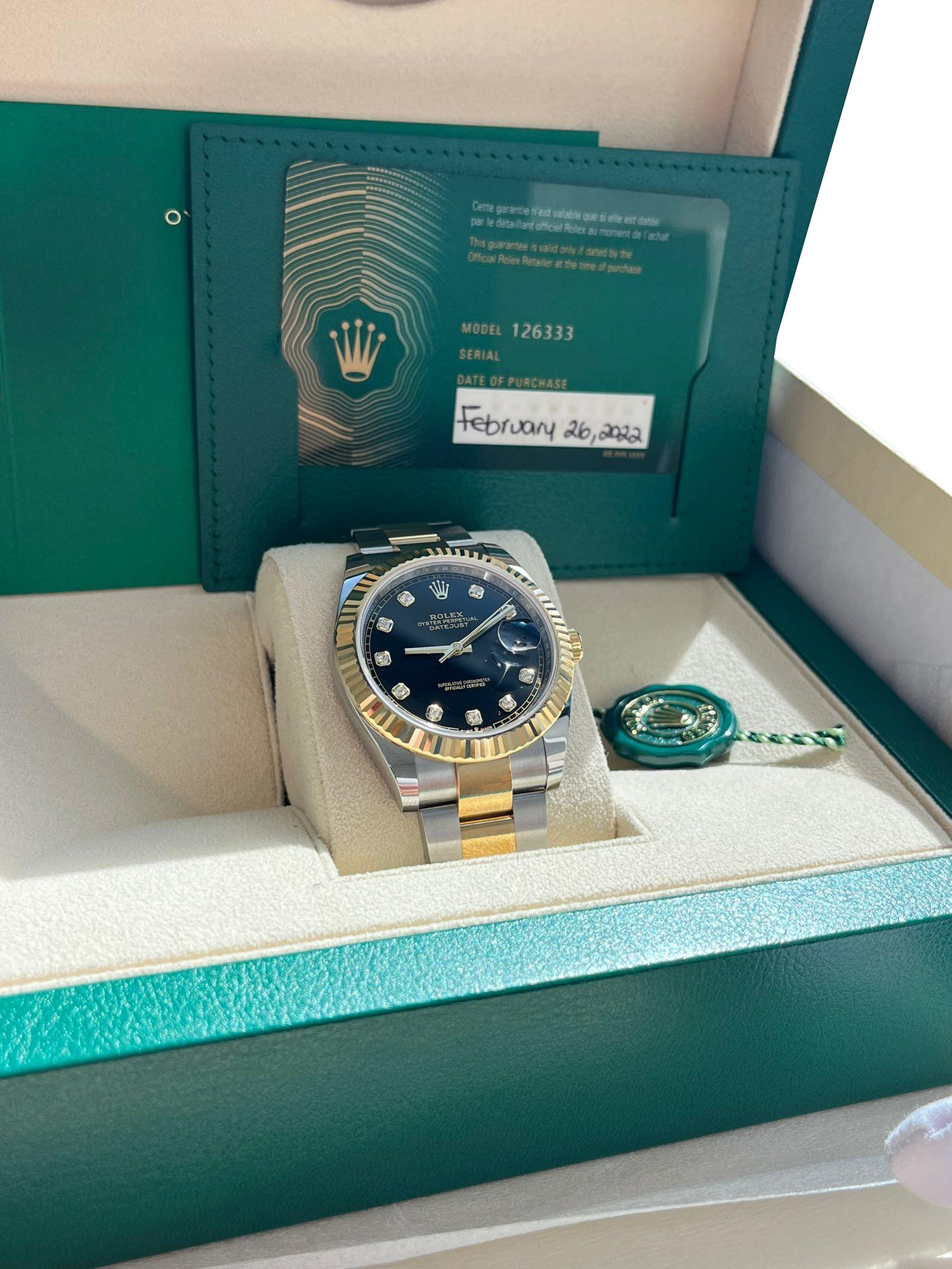 Rolex Datejust 41mm Black Diamond Oyster Orologio da uomo in acciaio e oro giallo 126333 in vendita 3