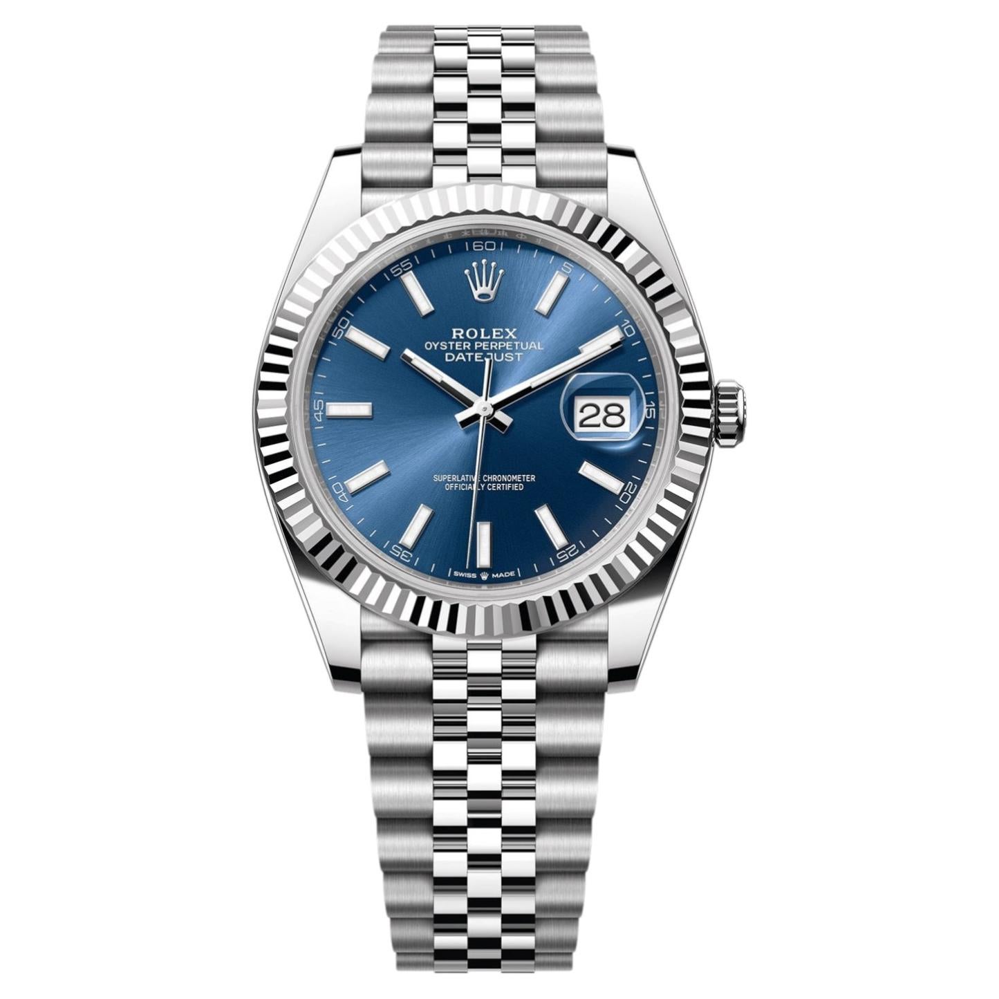 Reloj Rolex Datejust 41mm Esfera Azul Bisel Acanalado Oro Blanco Acero Jubilee 126334 en venta