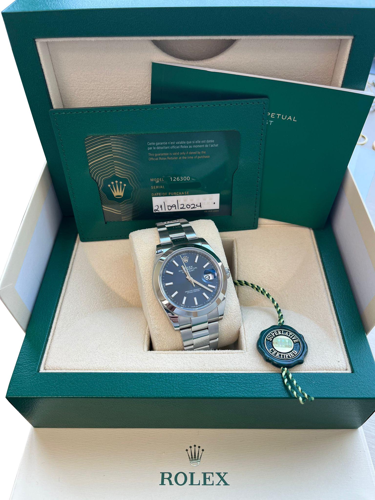 Rolex Montre Oyster Datejust 41 mm à cadran bleu en acier inoxydable pour hommes 126300 Pour hommes en vente