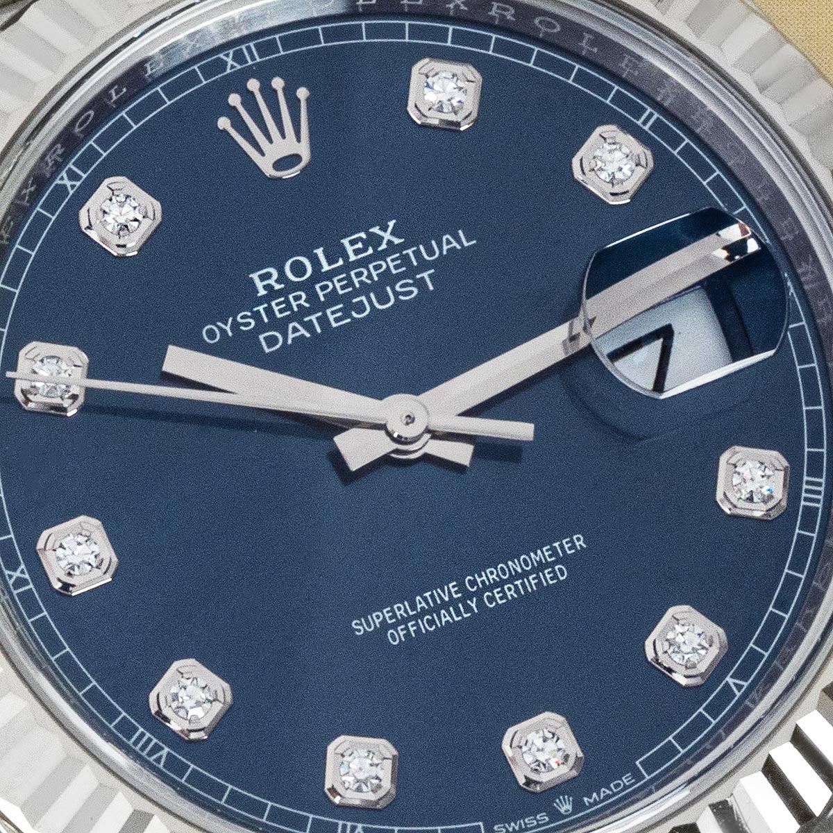 Round Cut Rolex Datejust 41mm Blue Diamond Dial 126334