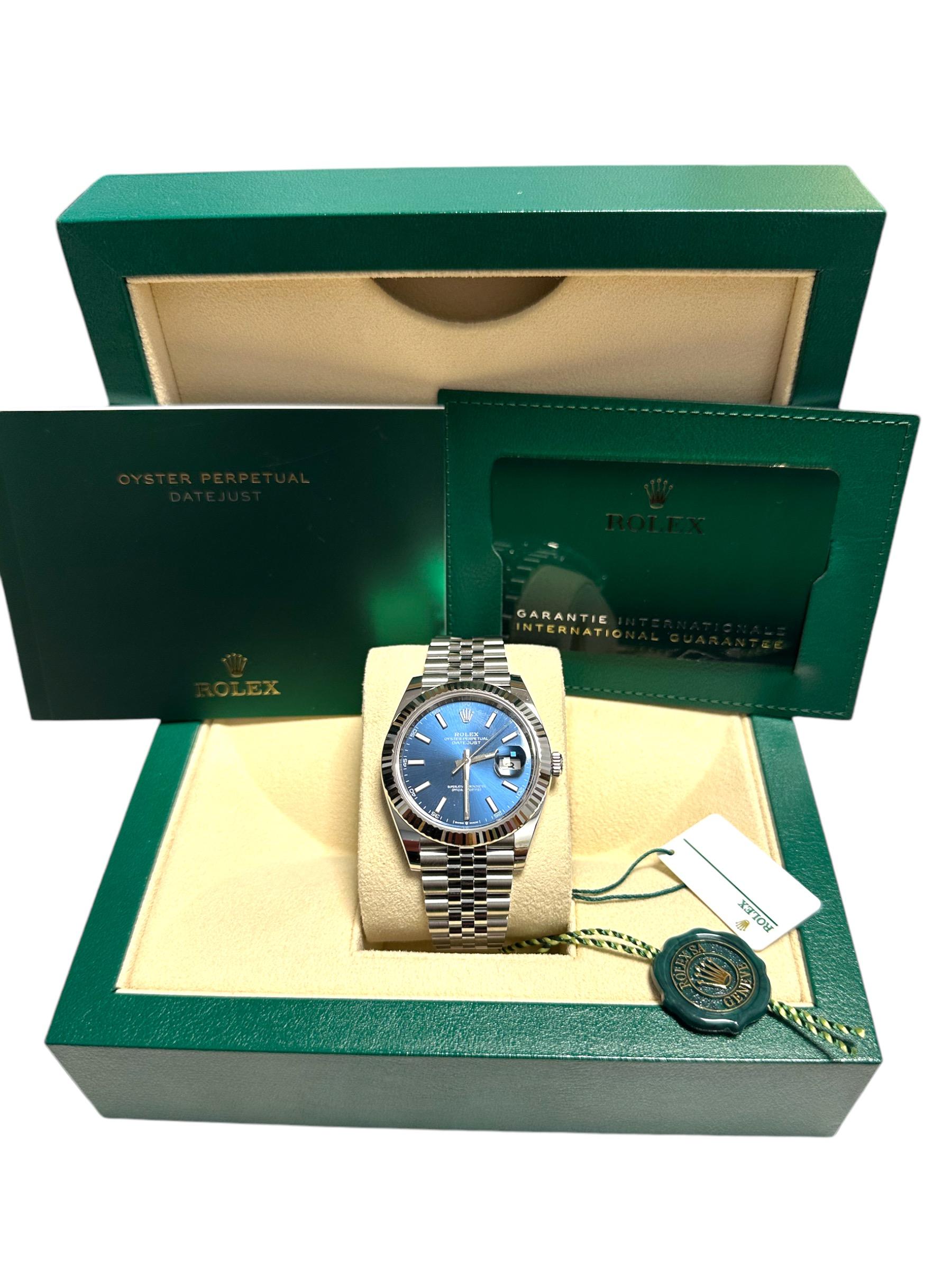 Rolex Datejust 41mm Blue Fluted Jubilee Bracelet New & Unworn 126334 Watch For Sale 2