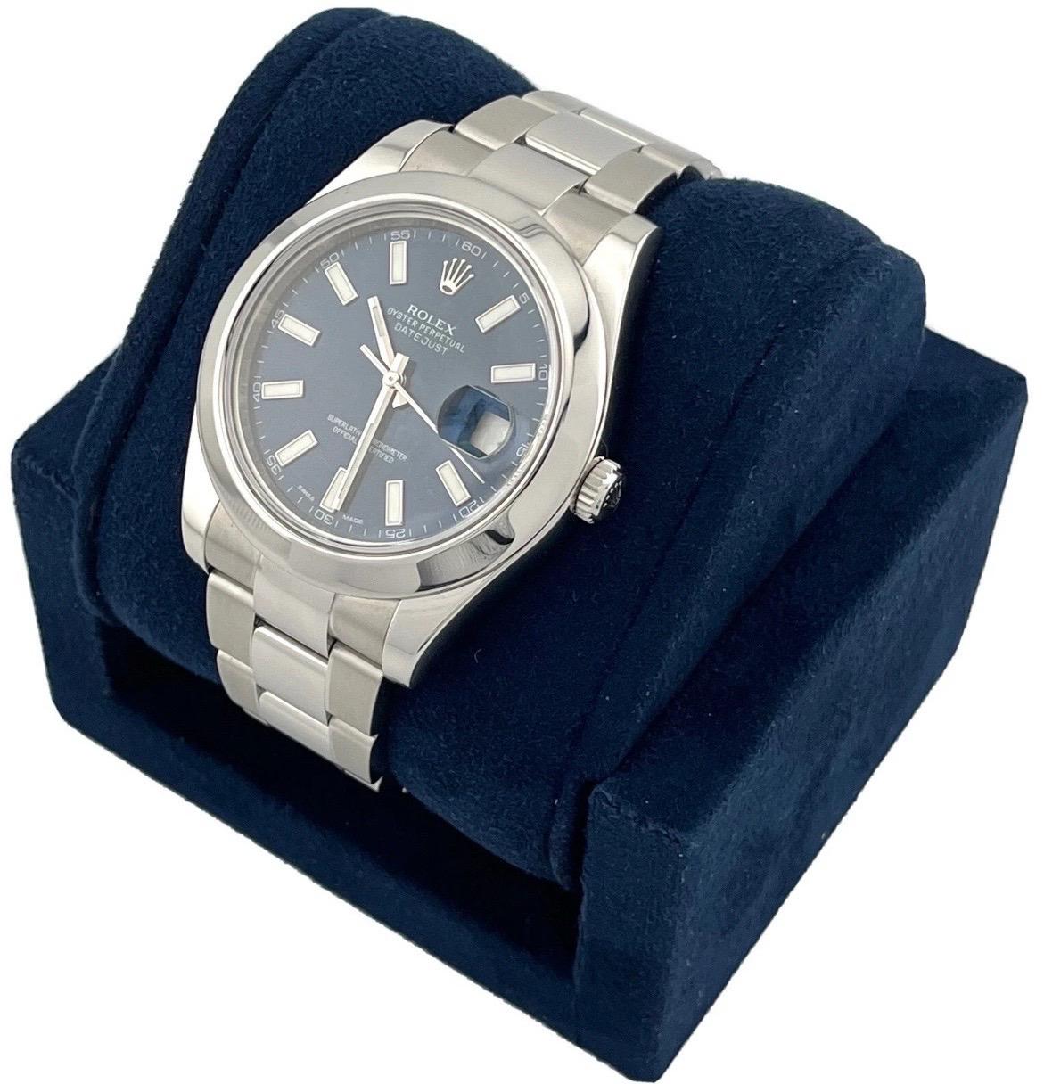 Rolex Datejust 41mm Bleu Montre à bracelet Oyster en acier inoxydable pour hommes Ref. 116300 Bon état - En vente à Boca Raton, FL