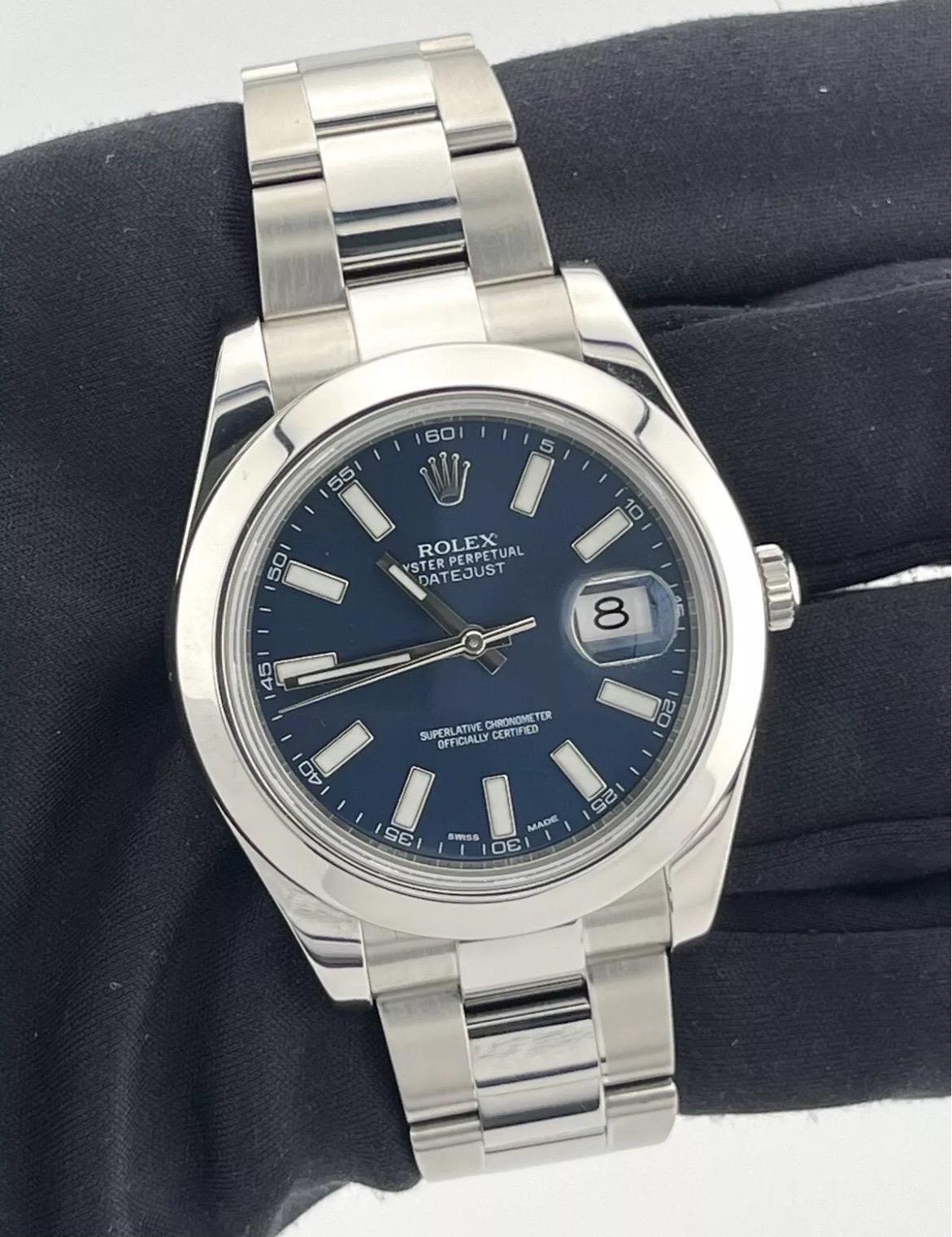 Rolex Datejust 41mm Bleu Montre à bracelet Oyster en acier inoxydable pour hommes Ref. 116300 en vente 1