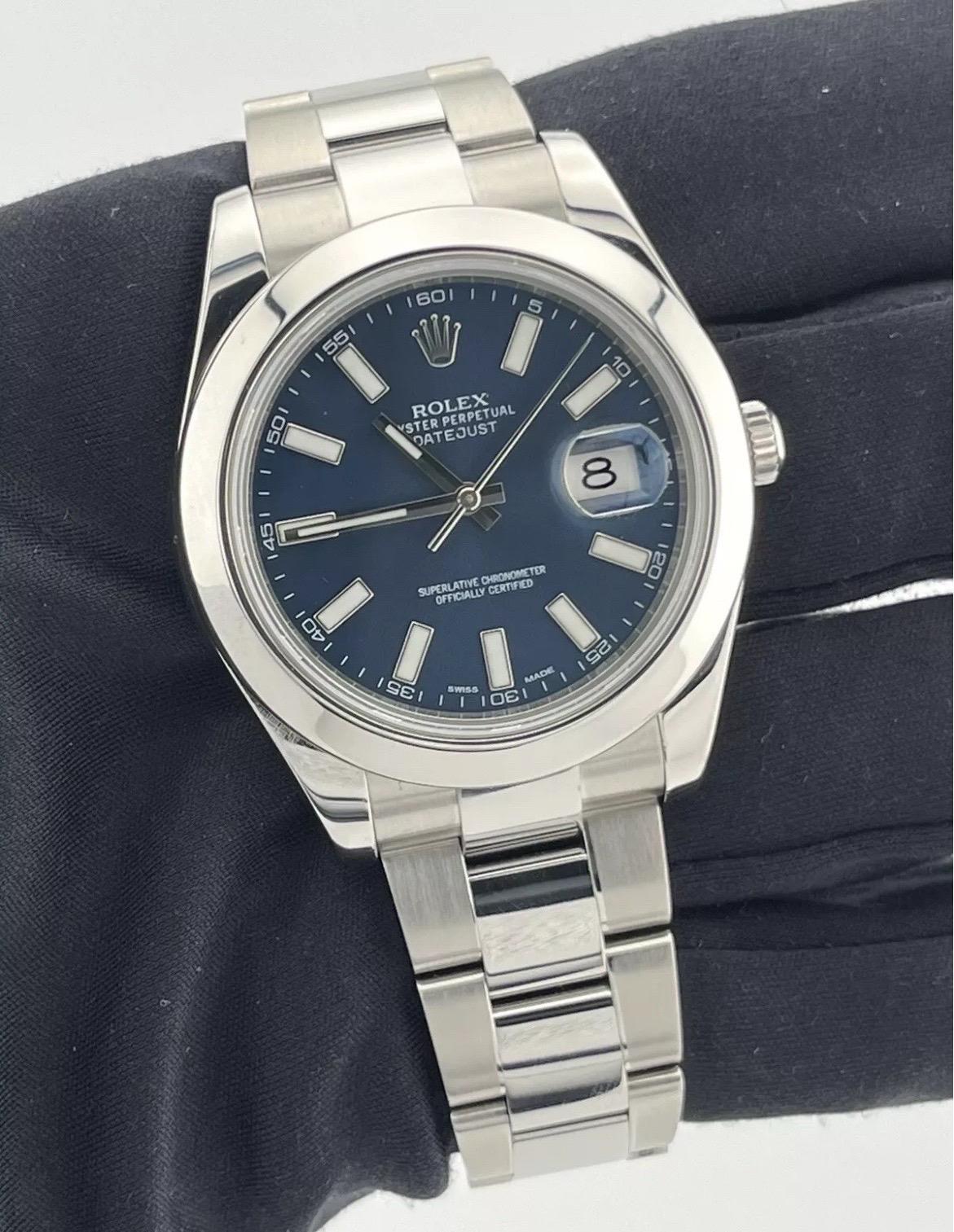 Rolex Datejust 41mm Bleu Montre à bracelet Oyster en acier inoxydable pour hommes Ref. 116300 en vente 2