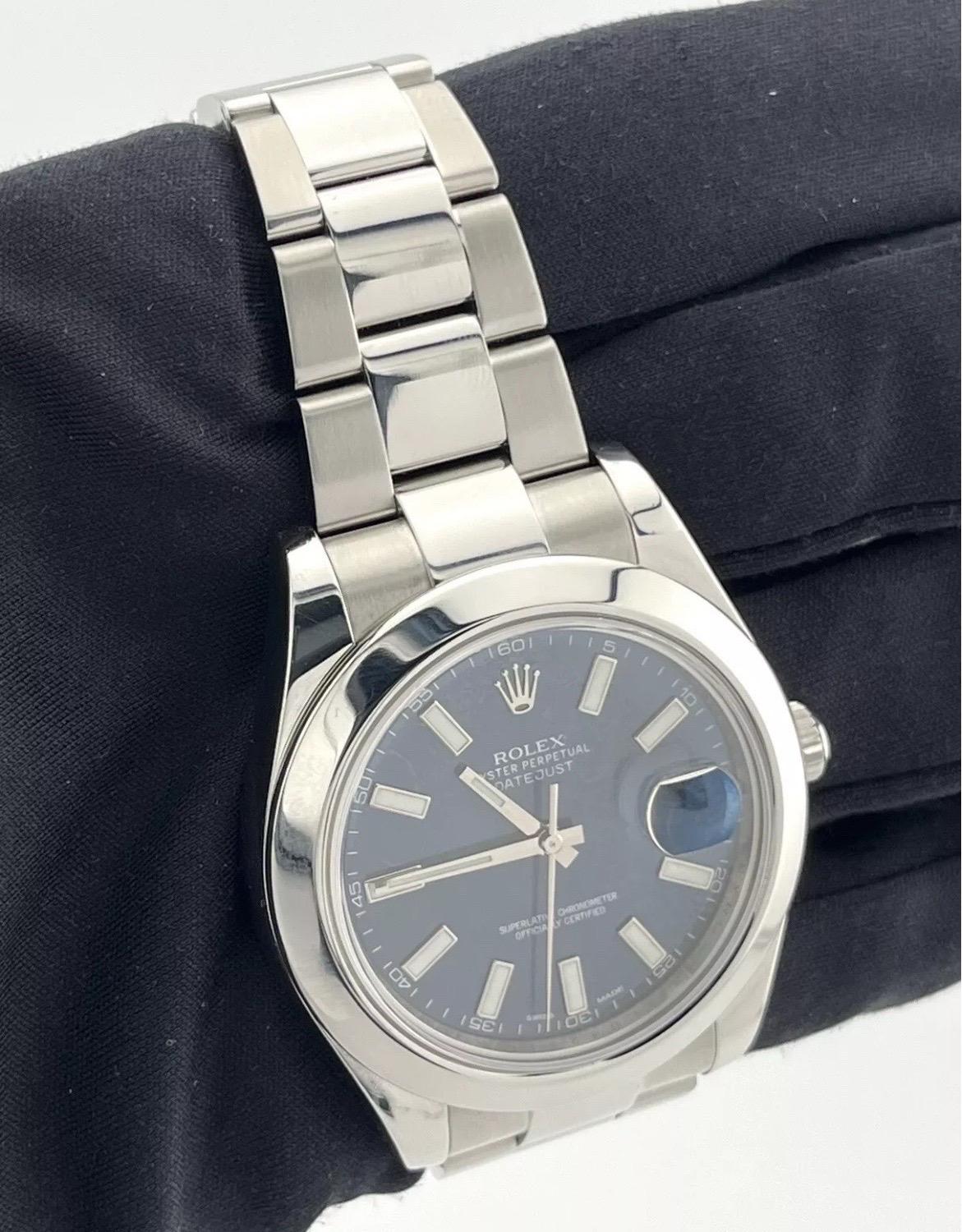 Rolex Datejust 41mm Bleu Montre à bracelet Oyster en acier inoxydable pour hommes Ref. 116300 en vente 3