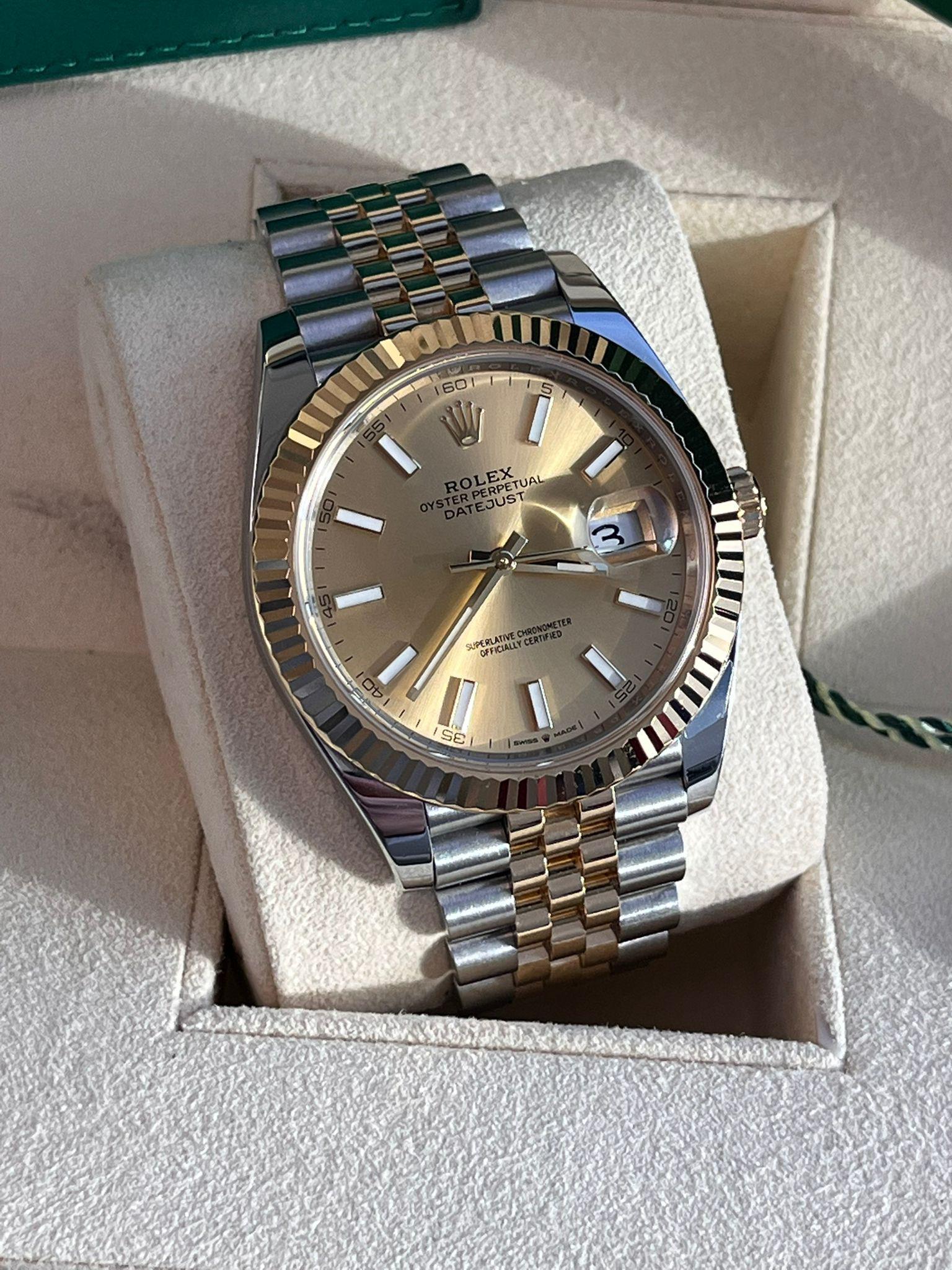 Rolex Datejust 41mm Champagner-Zifferblatt Zweifarbige 18K Gelbgold Jubiläumsuhr 126333 im Angebot 6