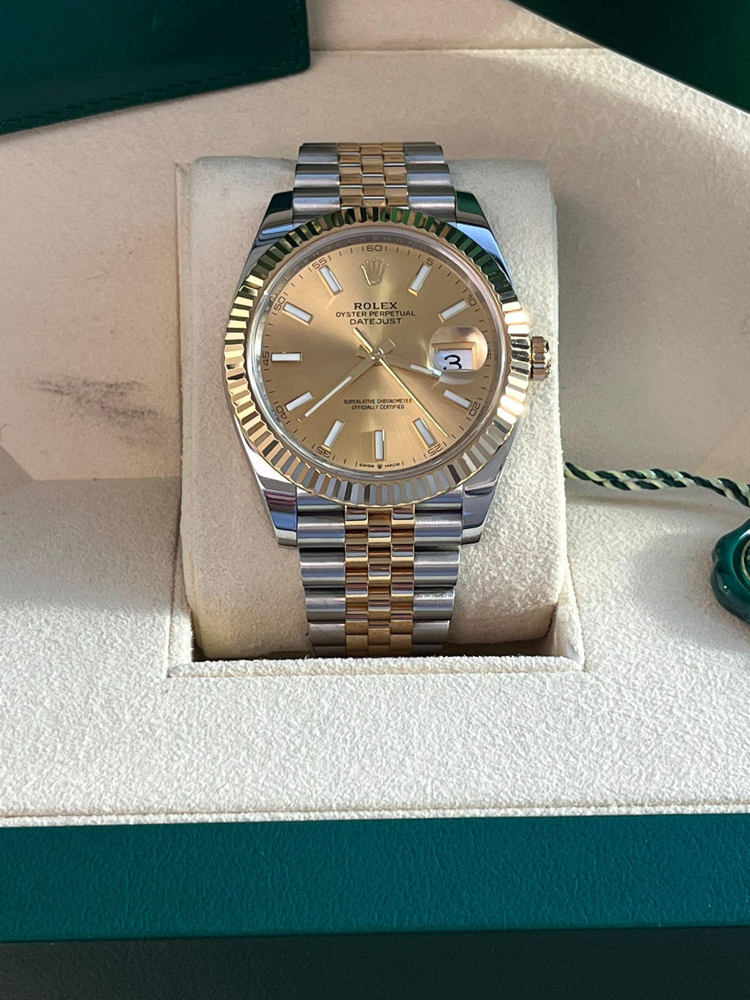Rolex Datejust 41mm Champagner-Zifferblatt Zweifarbige 18K Gelbgold Jubiläumsuhr 126333 im Angebot 7
