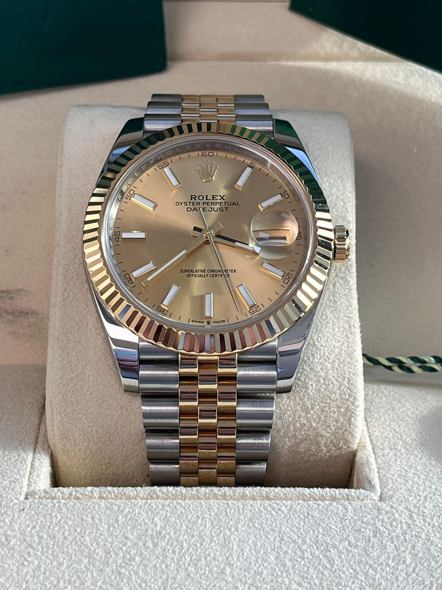 Rolex Datejust 41mm Champagner-Zifferblatt Zweifarbige 18K Gelbgold Jubiläumsuhr 126333 im Angebot 8