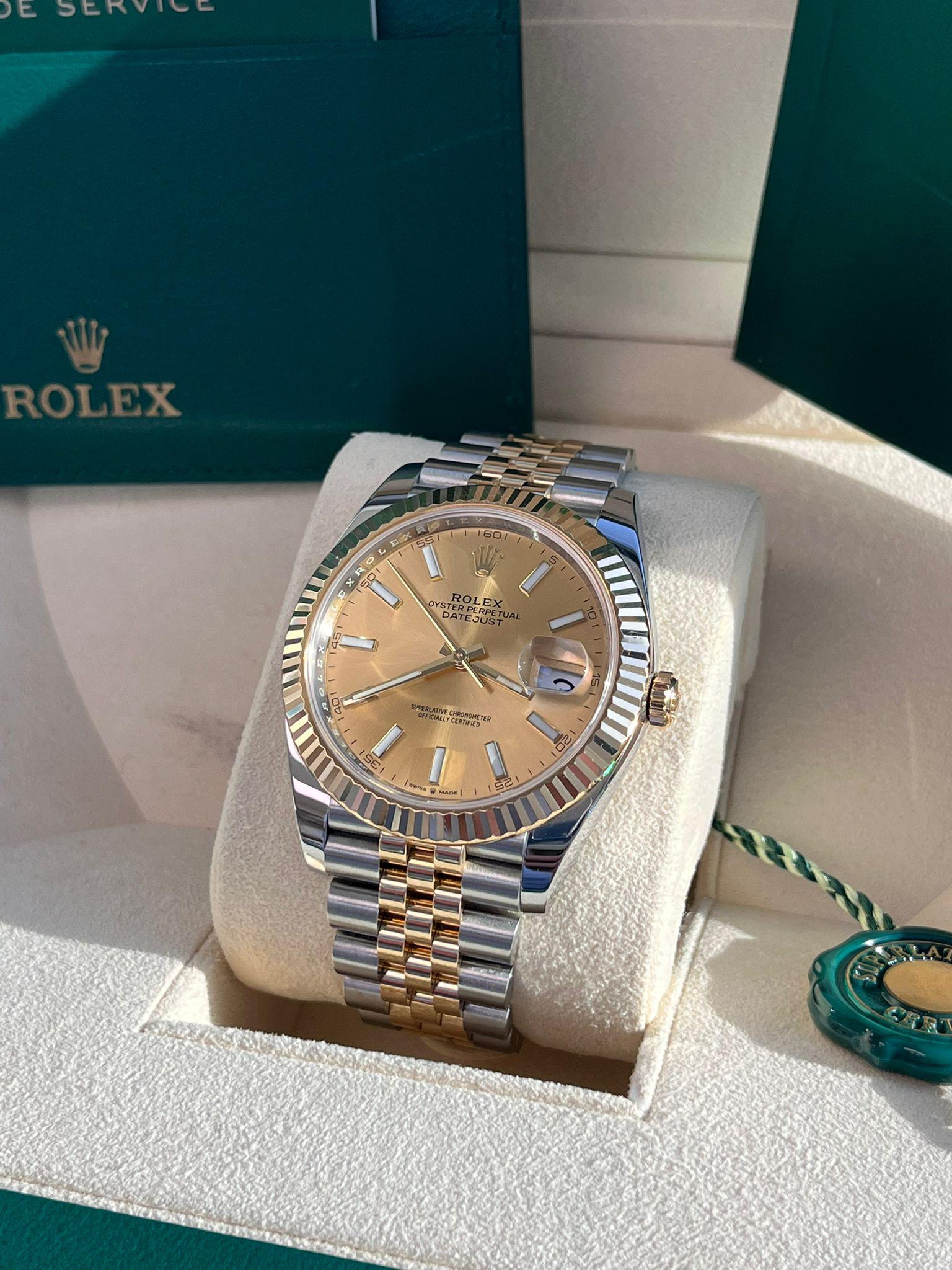 Rolex Datejust 41mm Champagner-Zifferblatt Zweifarbige 18K Gelbgold Jubiläumsuhr 126333 im Angebot 11