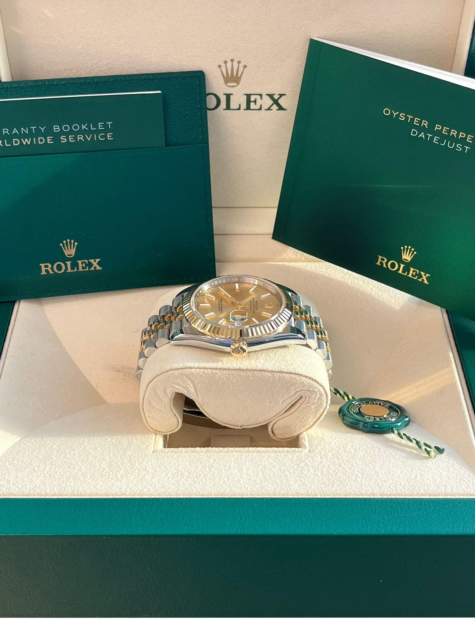 Rolex Datejust 41mm Champagner-Zifferblatt Zweifarbige 18K Gelbgold Jubiläumsuhr 126333 im Angebot 12