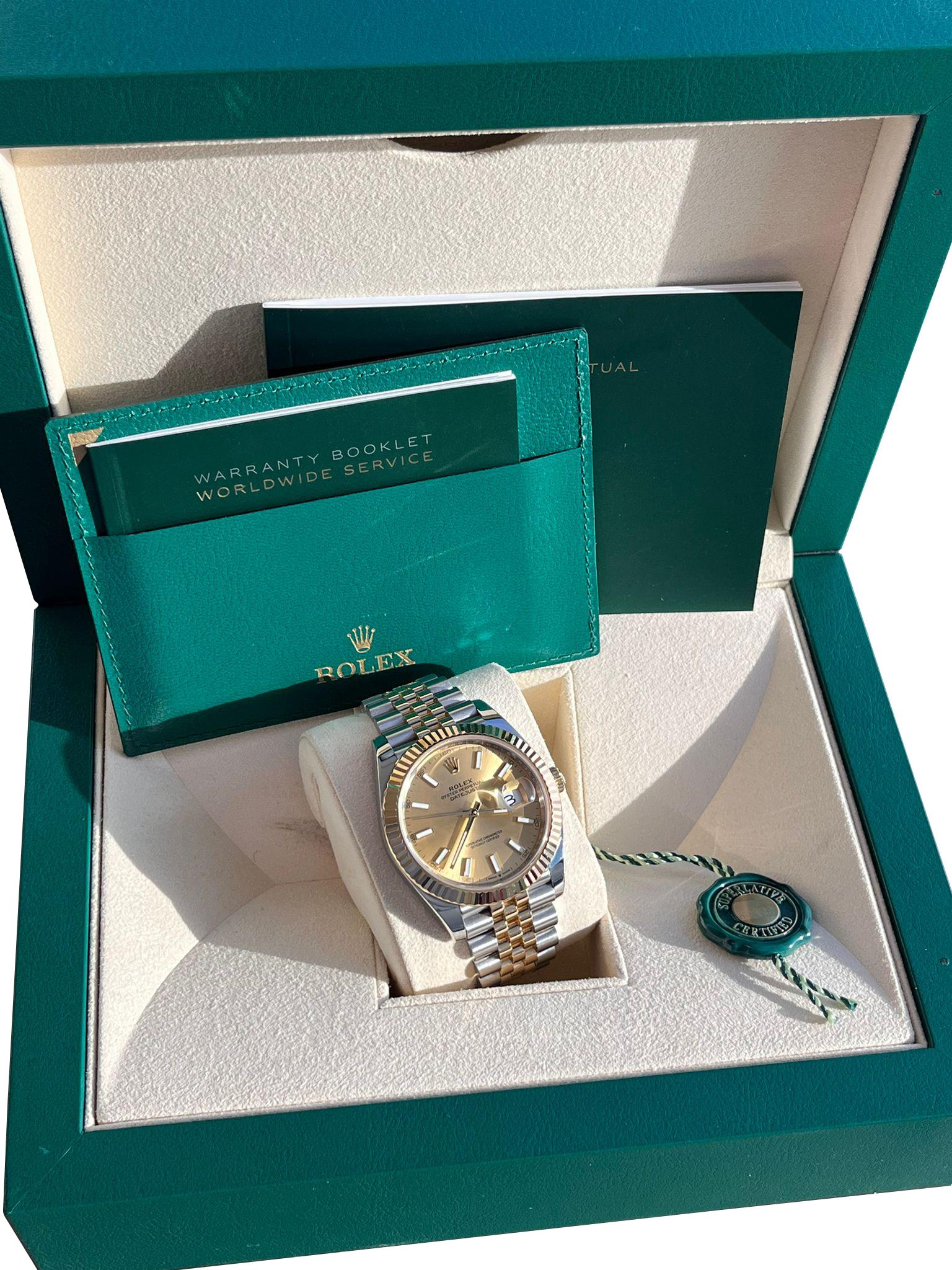 Rolex Datejust 41mm Champagner-Zifferblatt Zweifarbige 18K Gelbgold Jubiläumsuhr 126333 im Zustand „Gut“ im Angebot in Aventura, FL