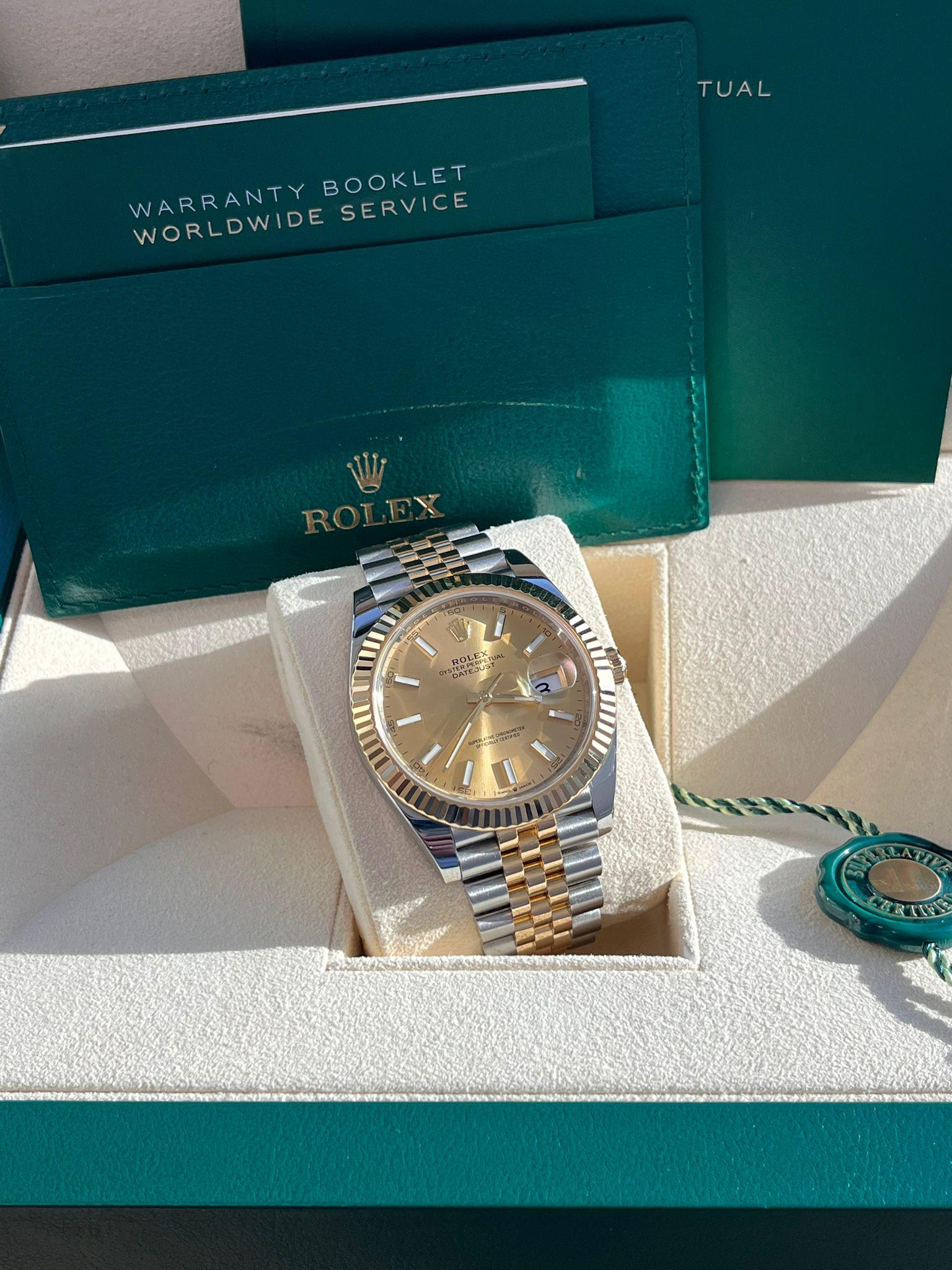 Rolex Datejust 41mm Champagner-Zifferblatt Zweifarbige 18K Gelbgold Jubiläumsuhr 126333 im Angebot 3
