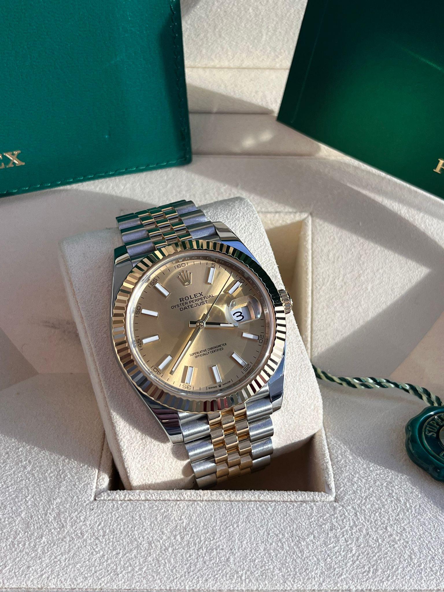 Rolex Datejust 41mm Champagner-Zifferblatt Zweifarbige 18K Gelbgold Jubiläumsuhr 126333 im Angebot 4