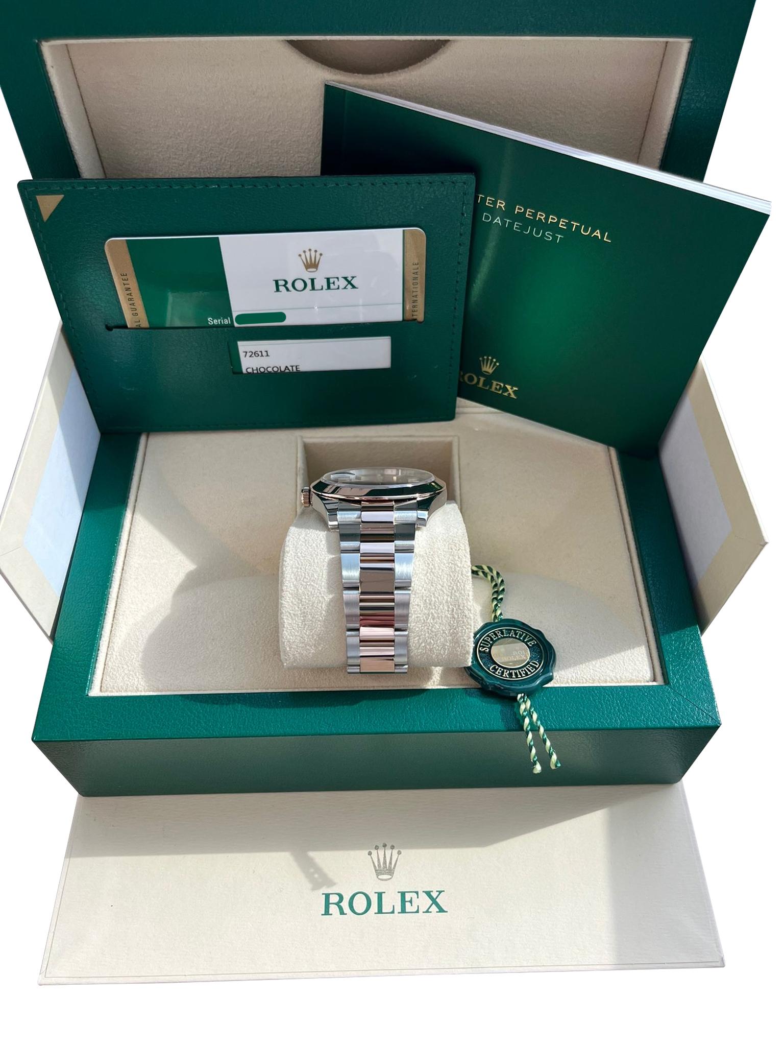 Rolex Datejust 41mm Chocolate Dial 18K Everose Oystersteel Men's Watch 126301 For Sale 7