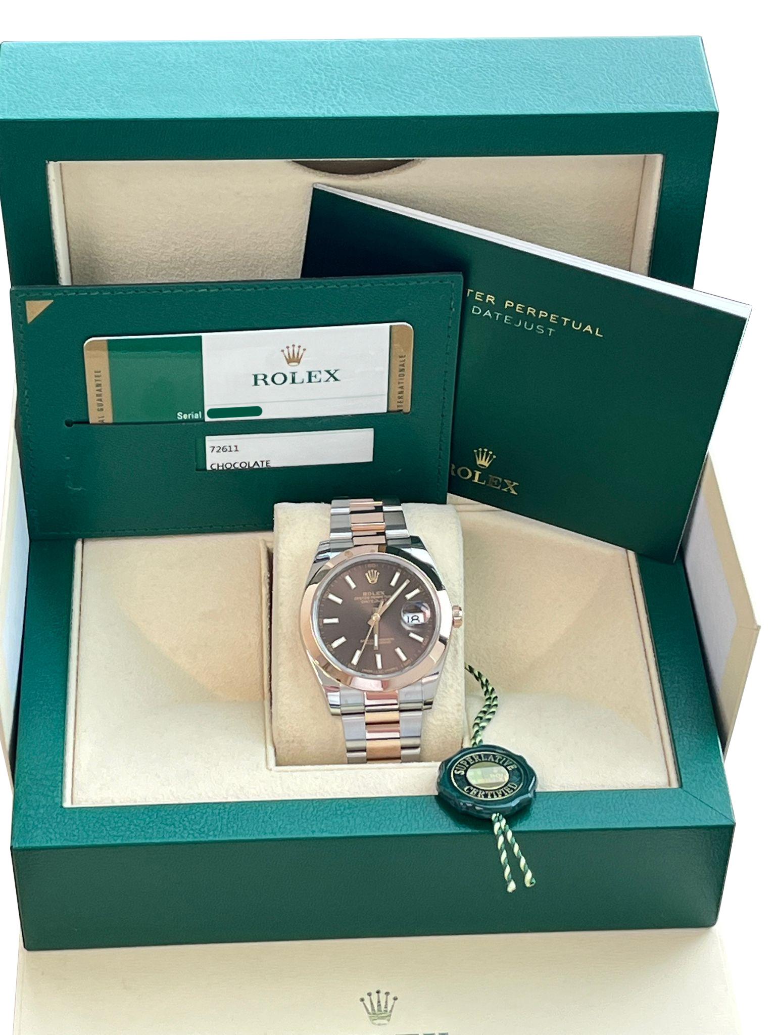 Modernist Rolex Datejust 41mm Chocolate Dial 18K Everose Oystersteel Men's Watch 126301 For Sale