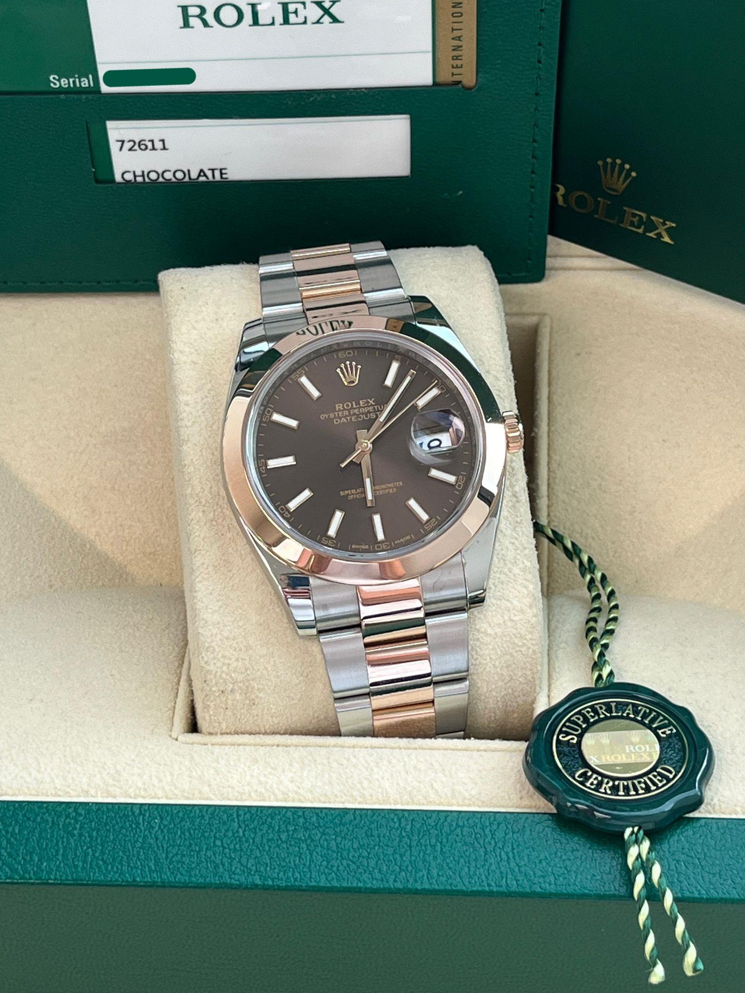 Rolex Datejust 41mm Chocolate Dial 18K Everose Oystersteel Men's Watch 126301 In Good Condition For Sale In Aventura, FL