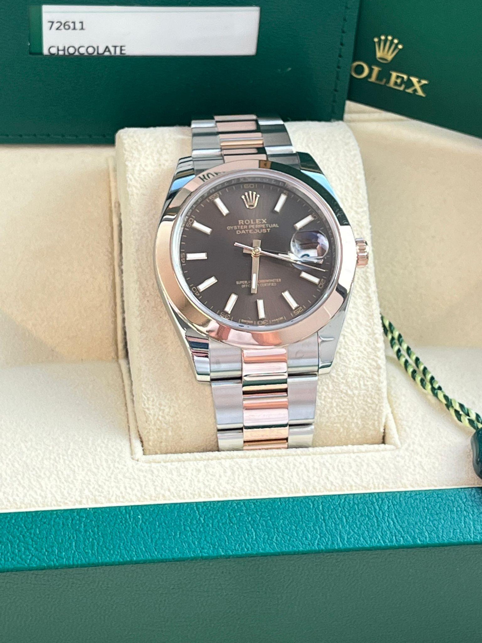 Women's or Men's Rolex Datejust 41mm Chocolate Dial 18K Everose Oystersteel Men's Watch 126301 For Sale