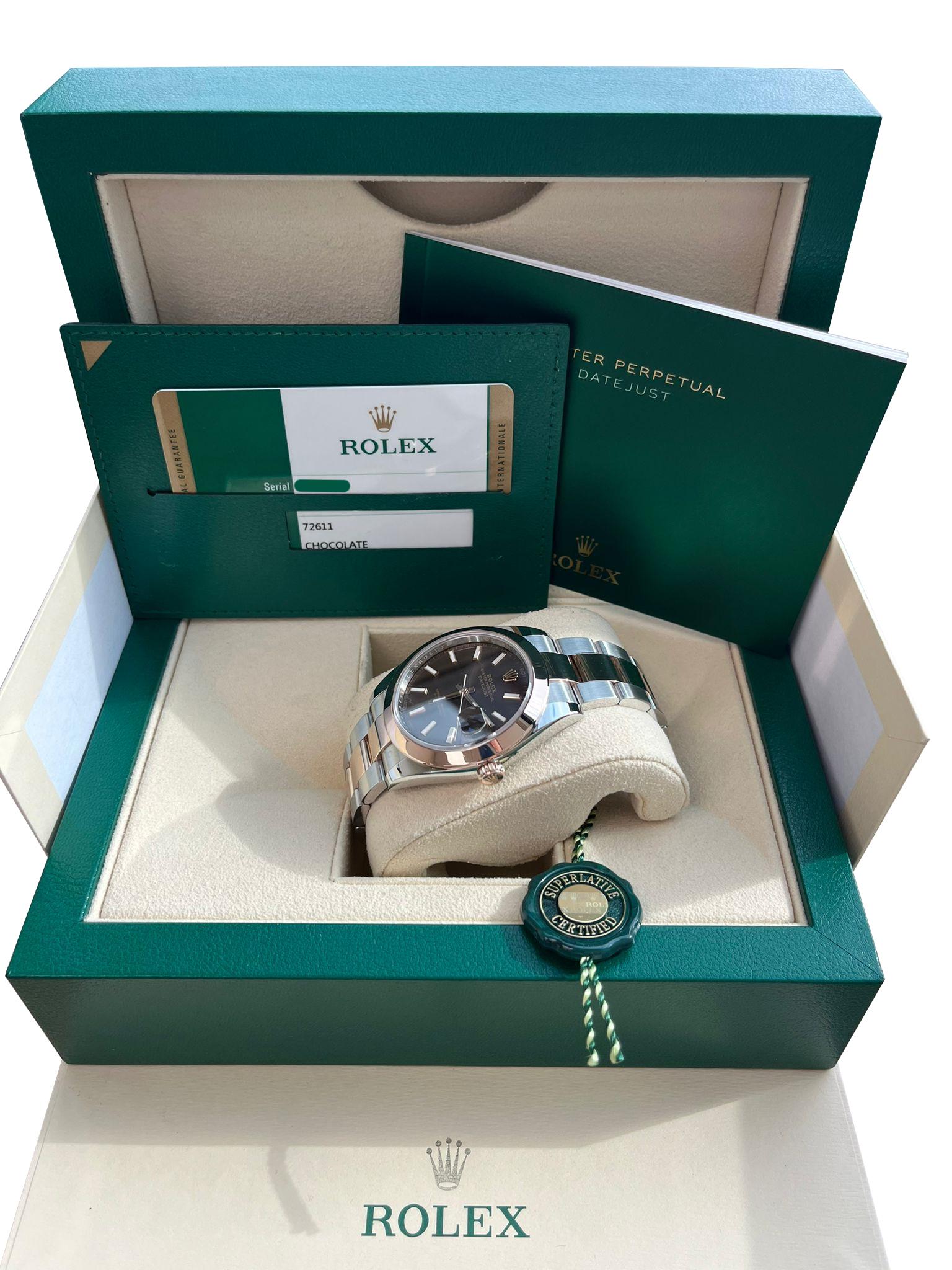Rolex Datejust 41mm Chocolate Dial 18K Everose Oystersteel Men's Watch 126301 For Sale 1