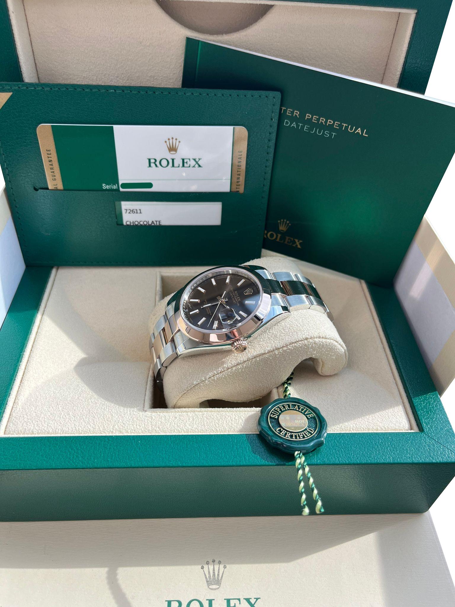 Rolex Datejust 41mm Chocolate Dial 18K Everose Oystersteel Men's Watch 126301 For Sale 3
